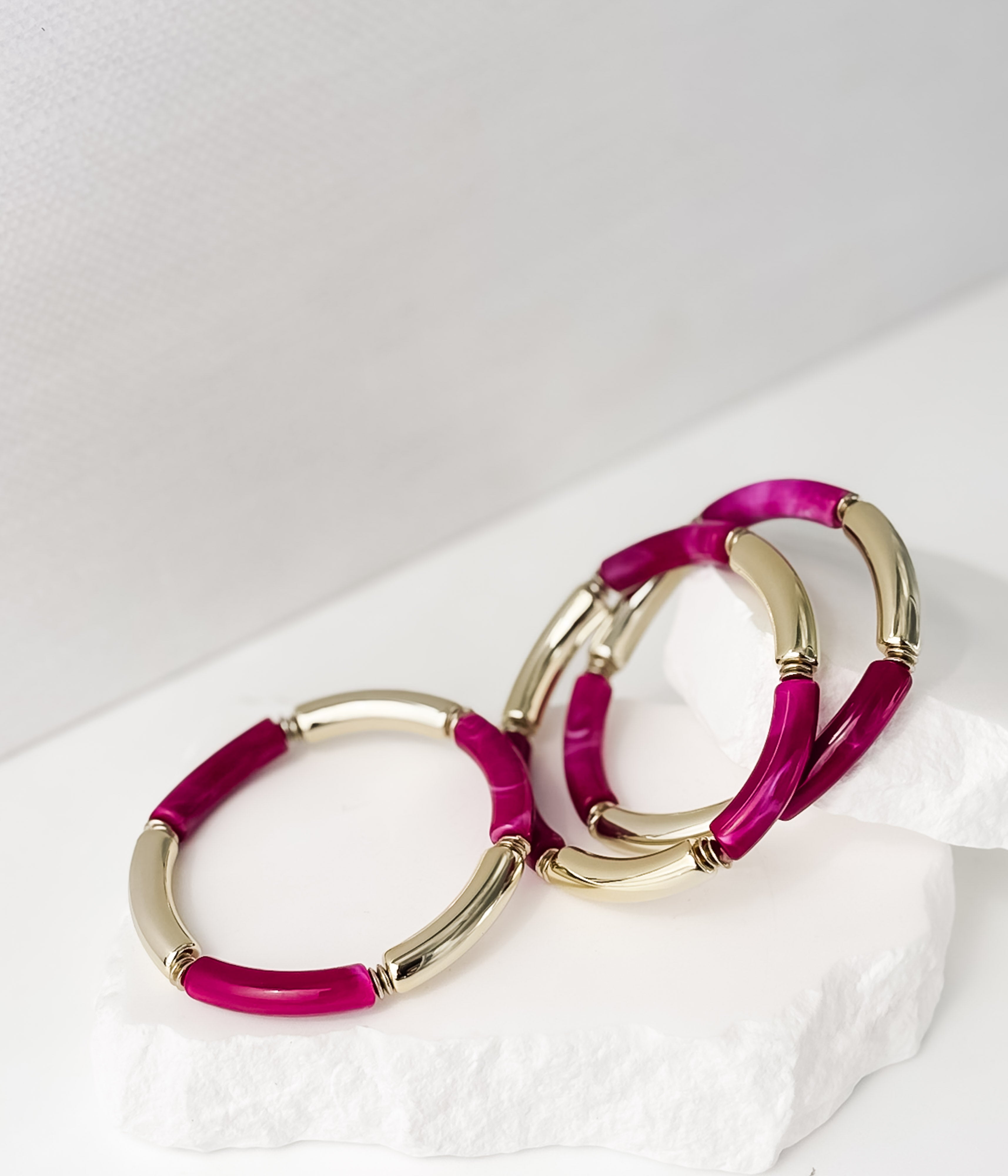 Magenta and Gold Stretch Bracelets