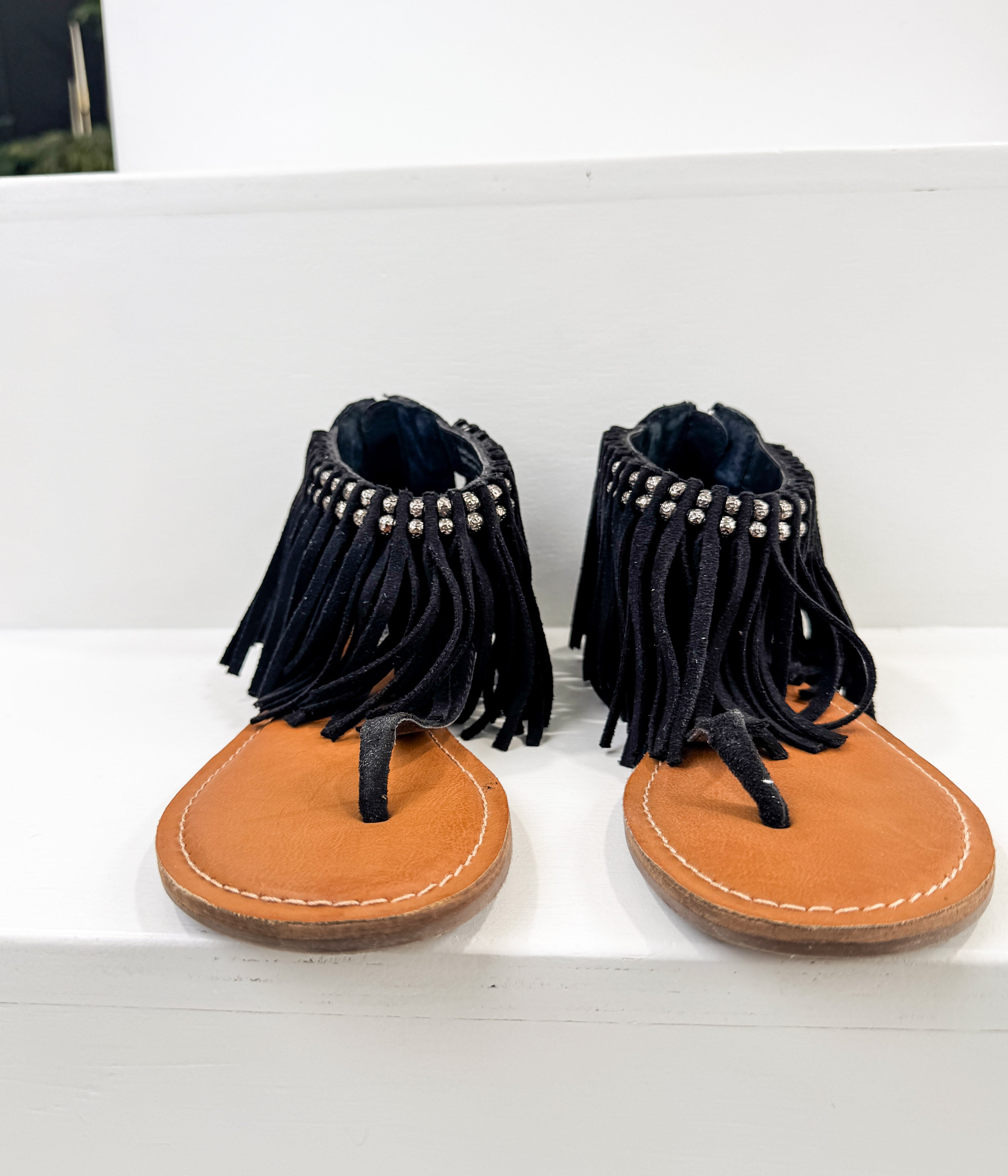 Keep the Peace Fringe Sandals in Black