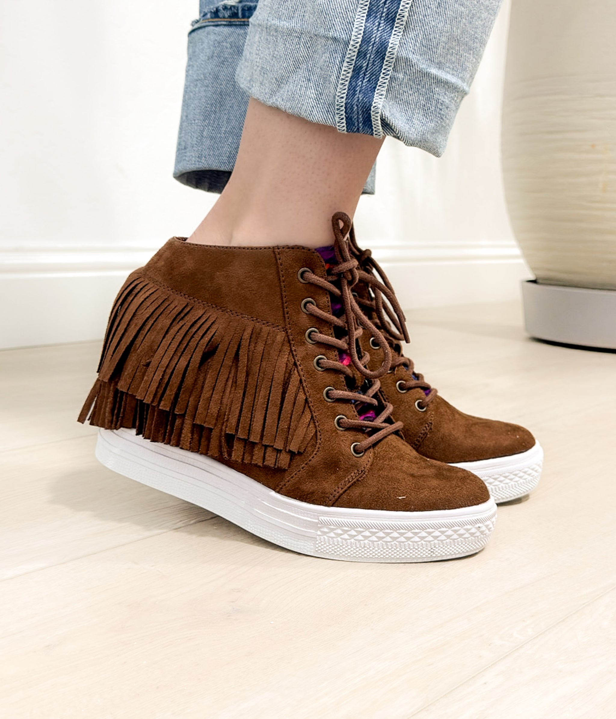 Nick Fringe Sneaker Wedge in Brown1