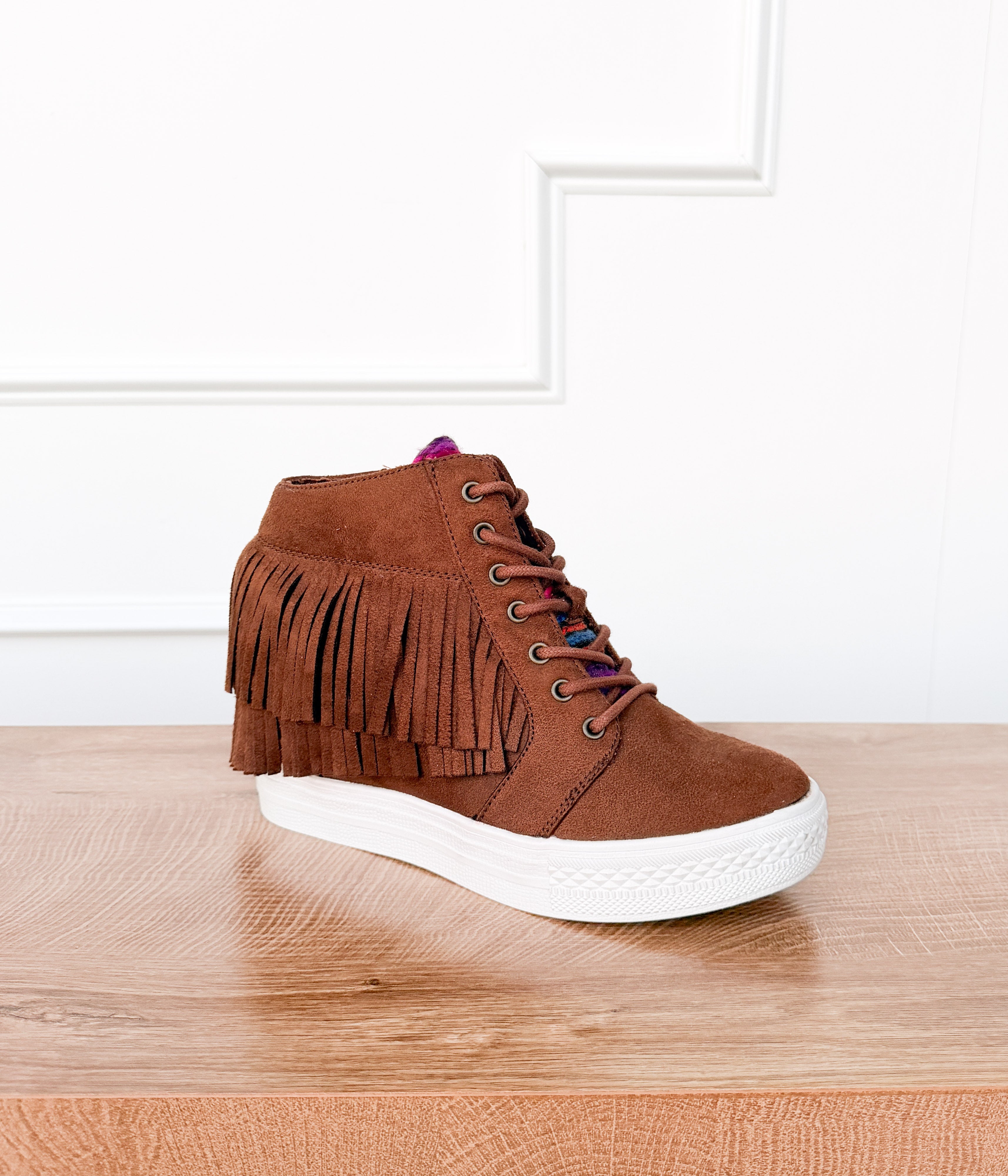 Nick Fringe Sneaker Wedge in Brown - Rural Haze
