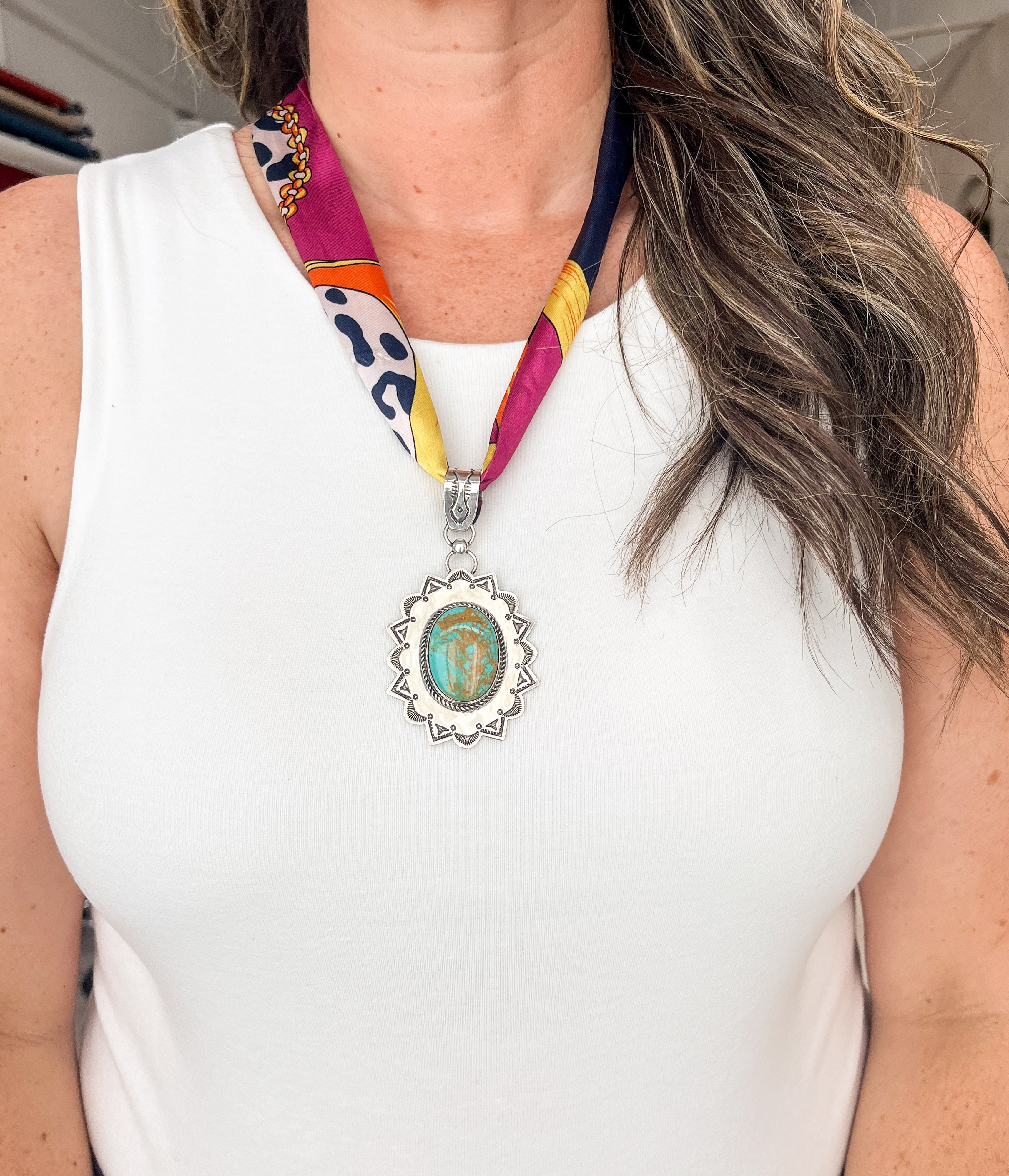 Roland Dixon Large Navajo Turquoise Pendant - Rural Haze