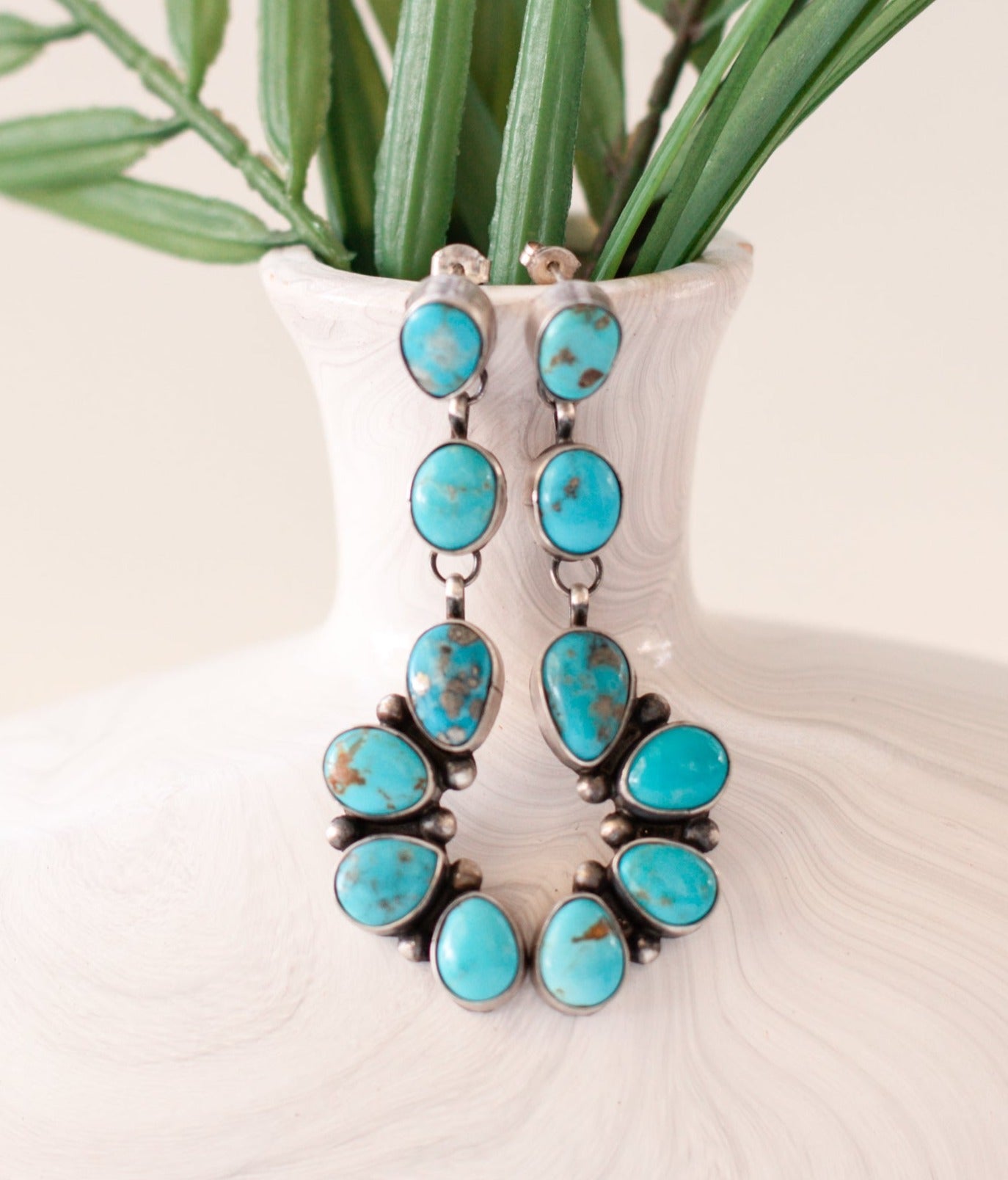 Corrales Authentic Blue Ridge Turquoise Earrings by Navajo Artist