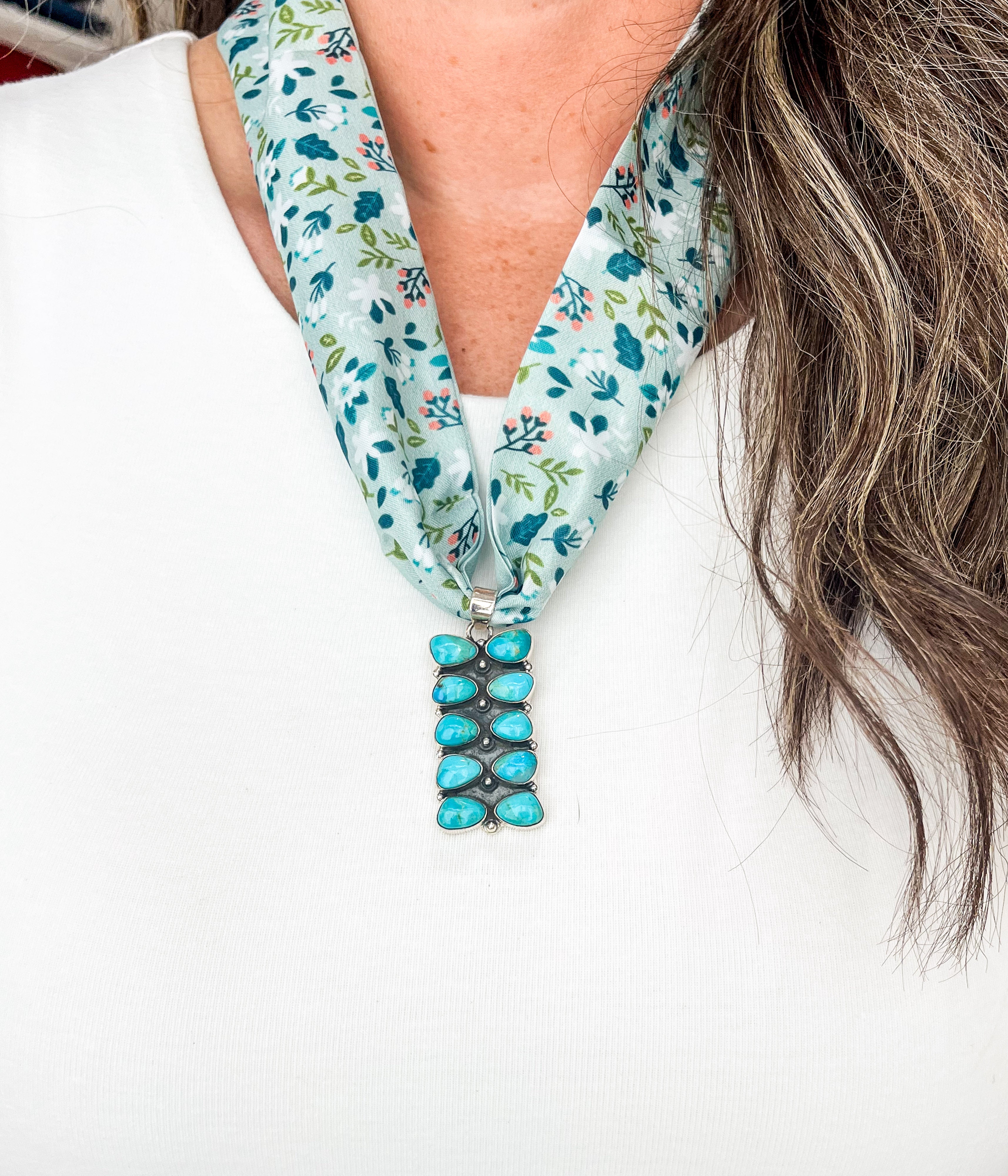10 Stone Kigman Pendant Silk Scarf Necklace - Rural Haze