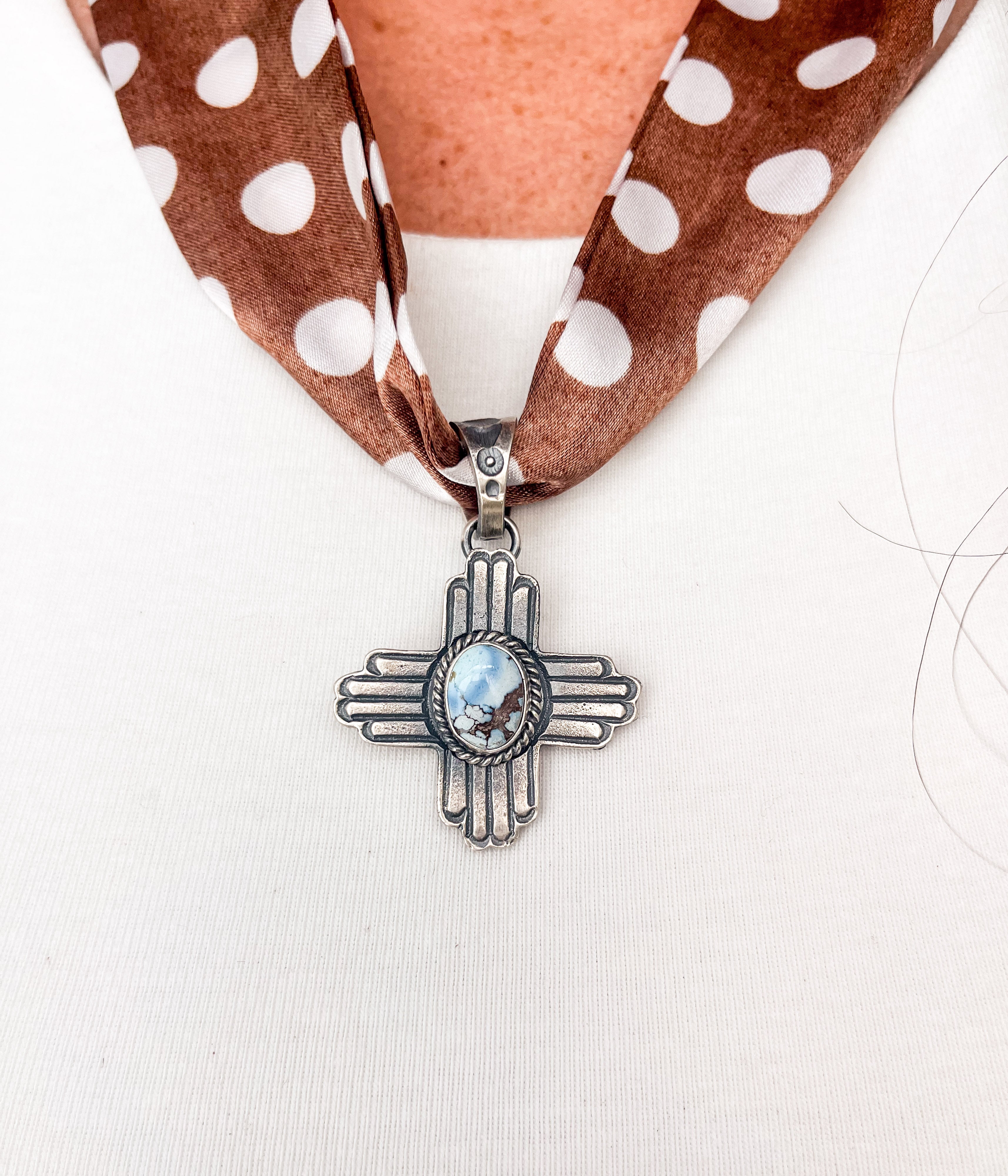 K. Bilah Golden Hills Cross Pendant Scarf Necklace - Rural Haze