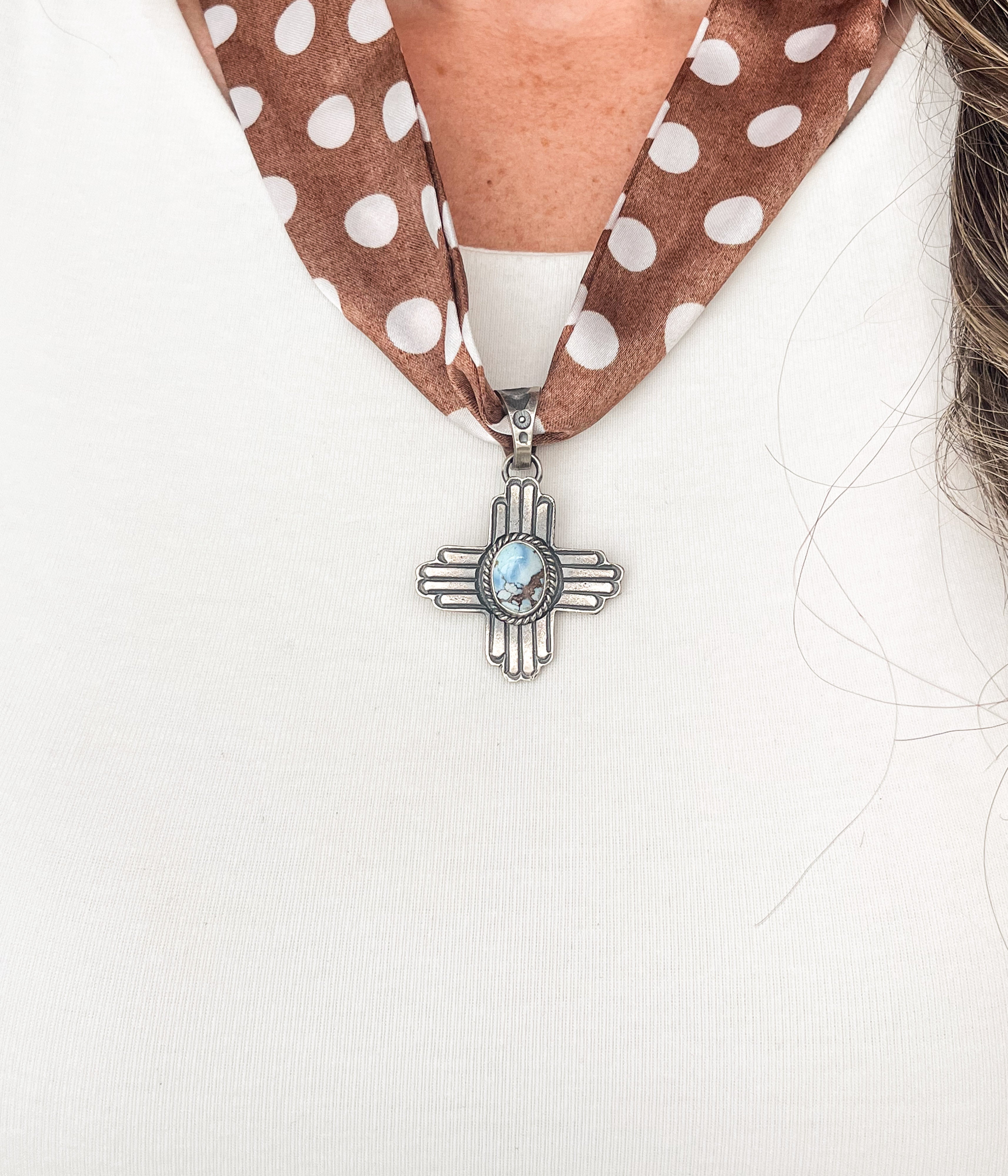 K. Bilah Golden Hills Cross Pendant Scarf Necklace - Rural Haze