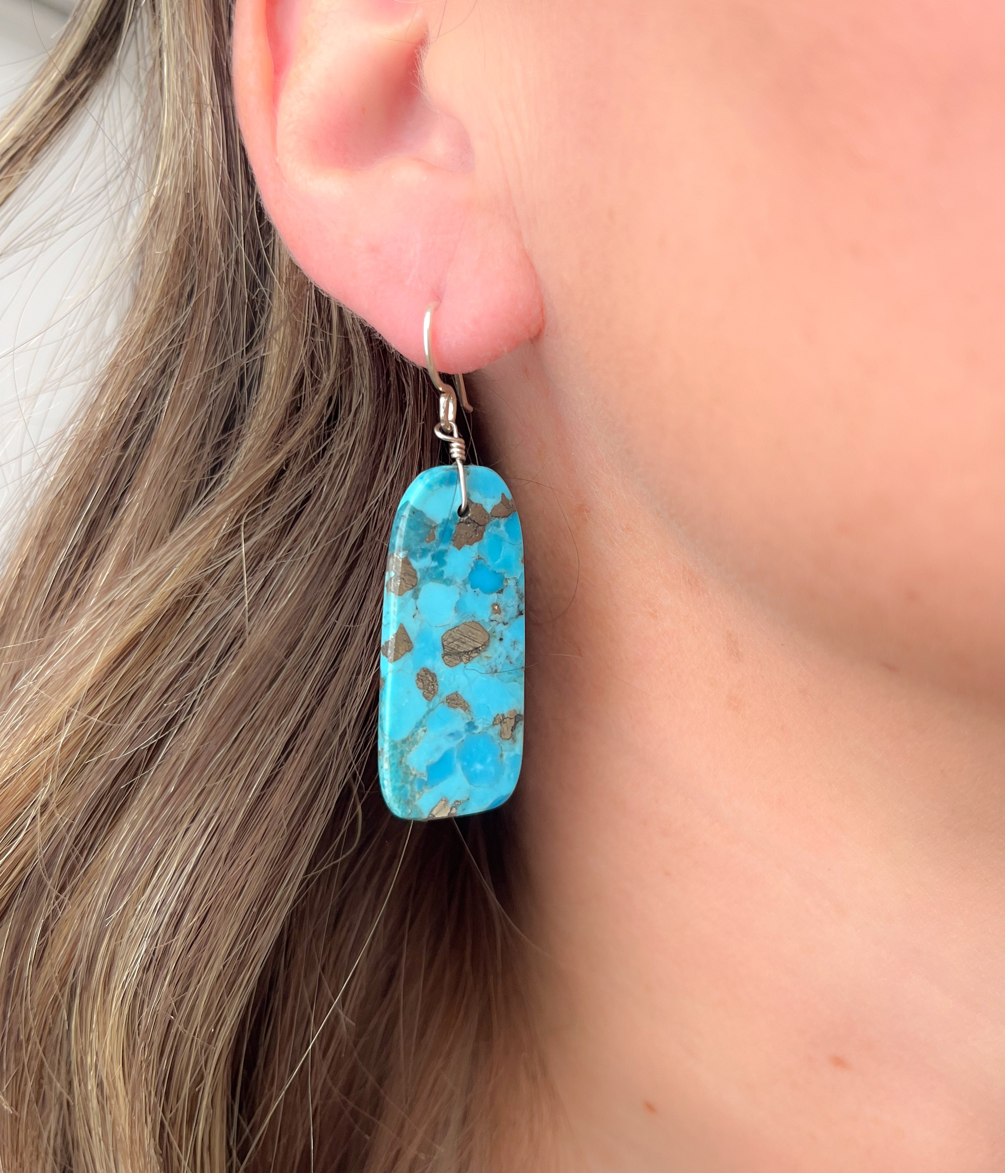 Blue Turquoise Slab Earrings