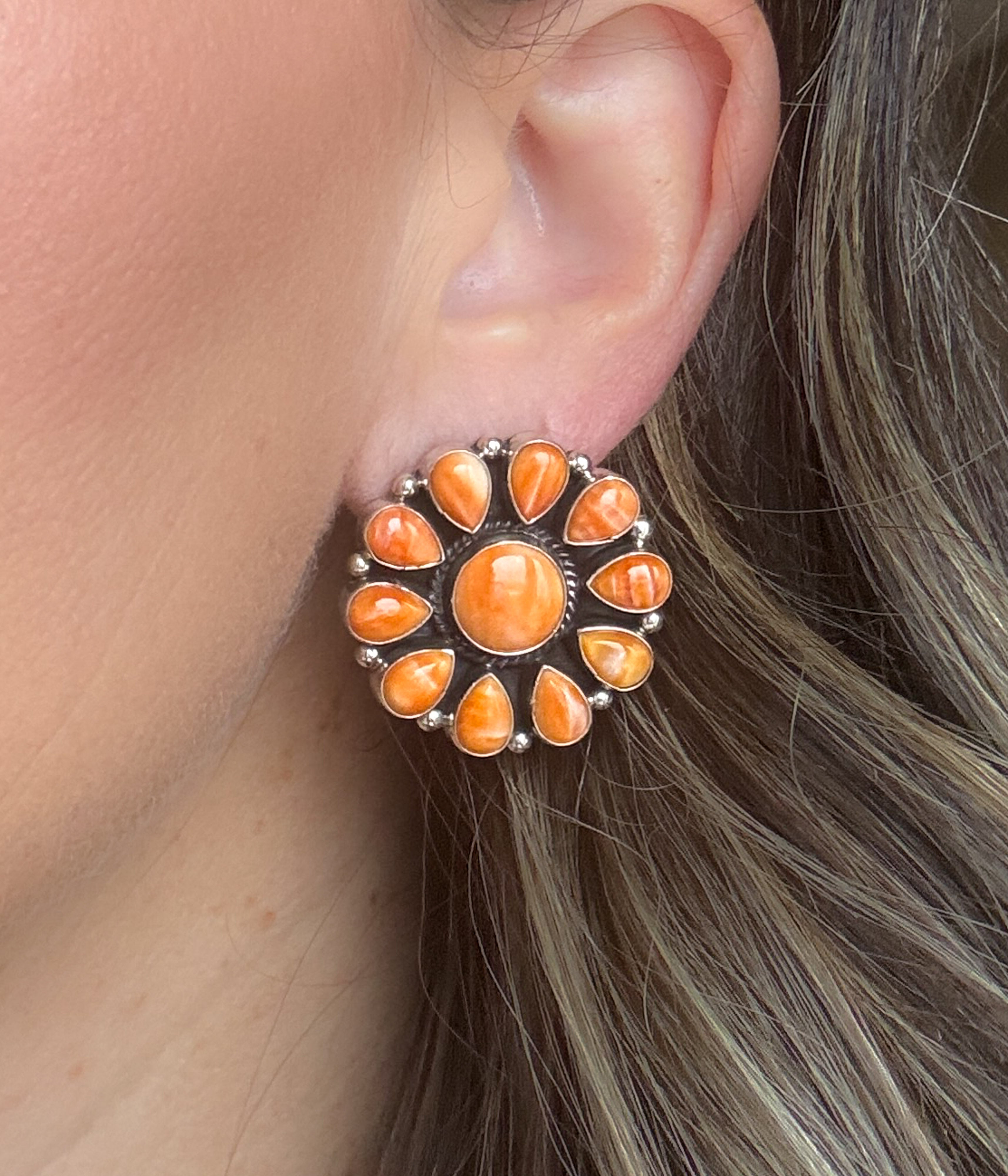Spiny Oyster Orange Cluster Earrings