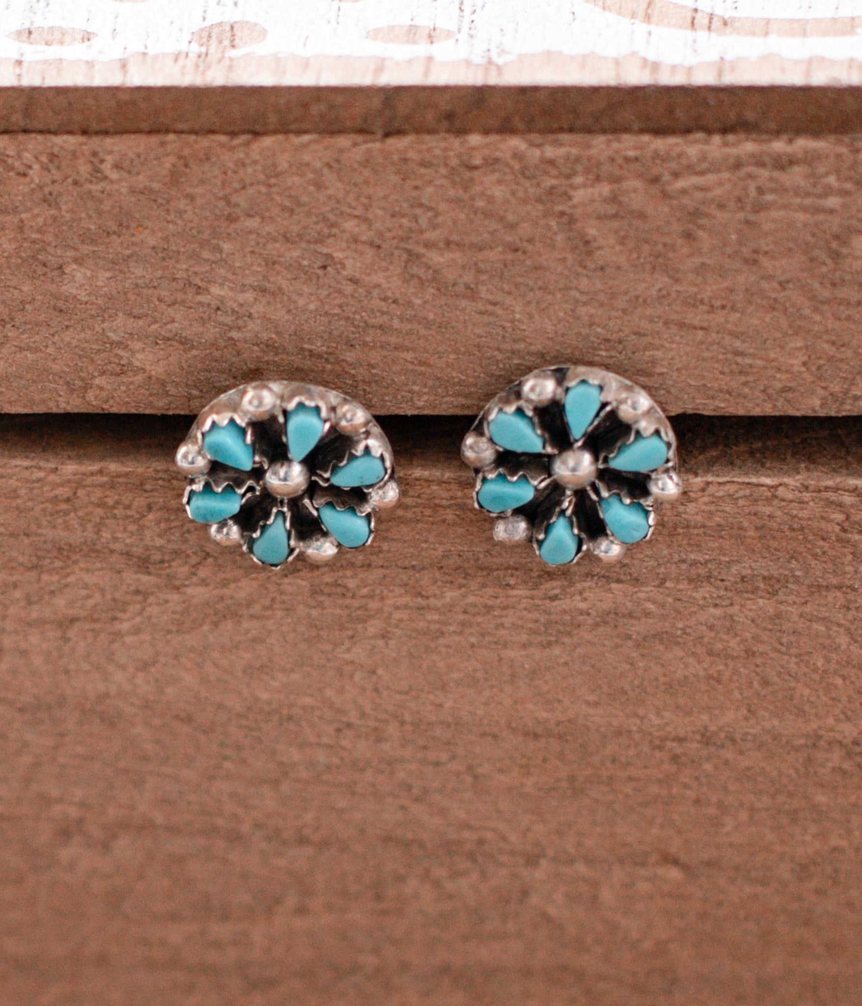 Small Floral Cluster Genuine Turquoise Earrings