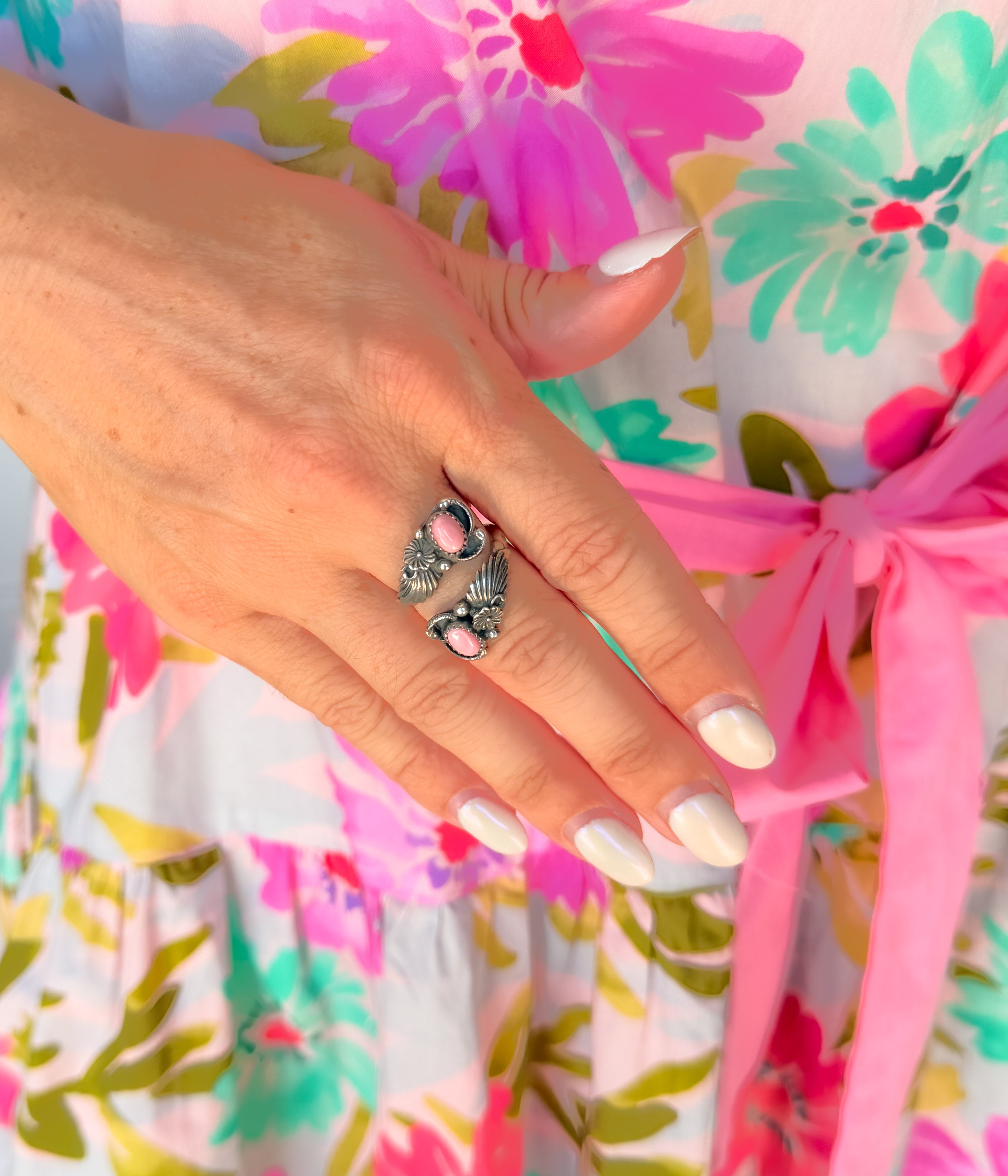 Floral Pink Conch Ring