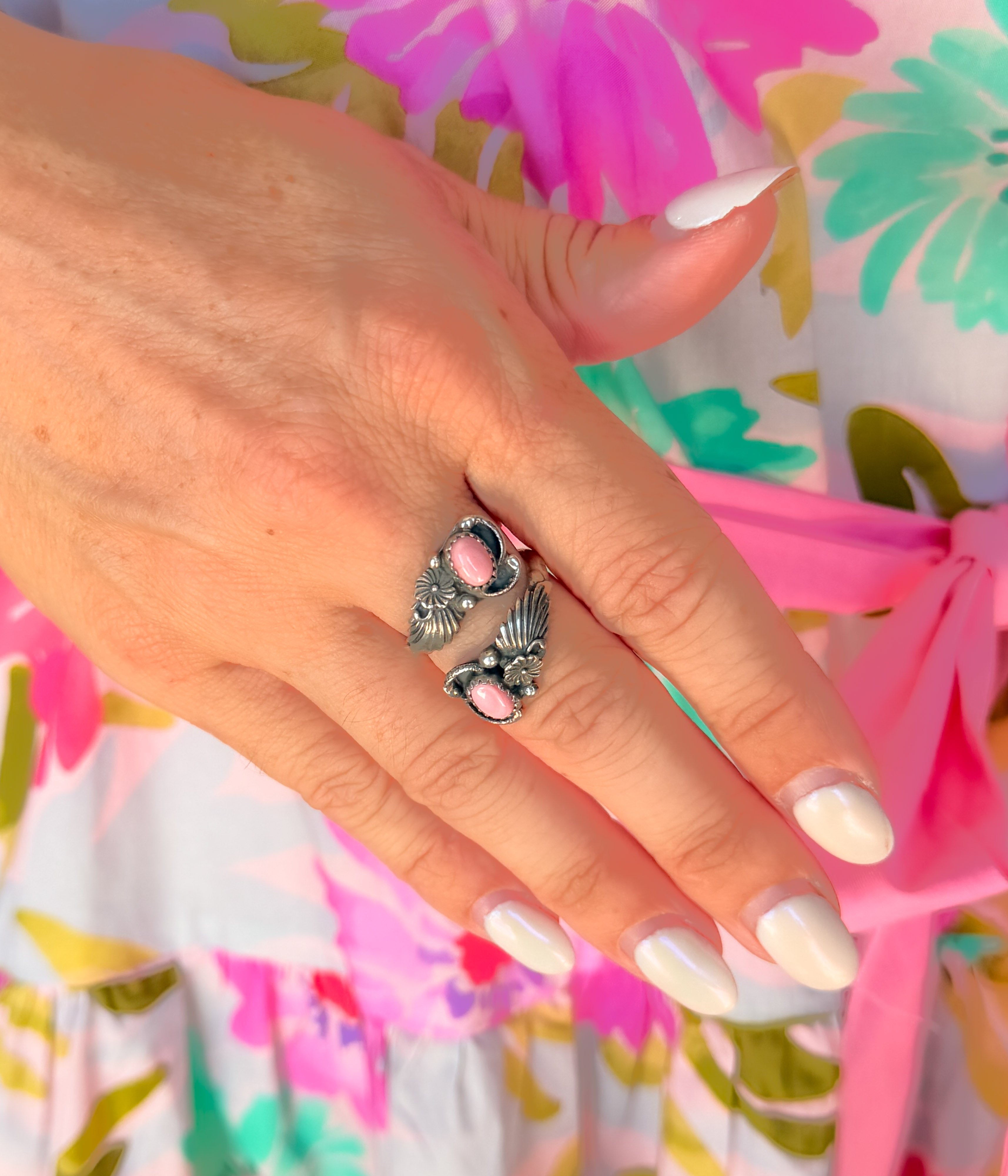 Floral Pink Conch Ring