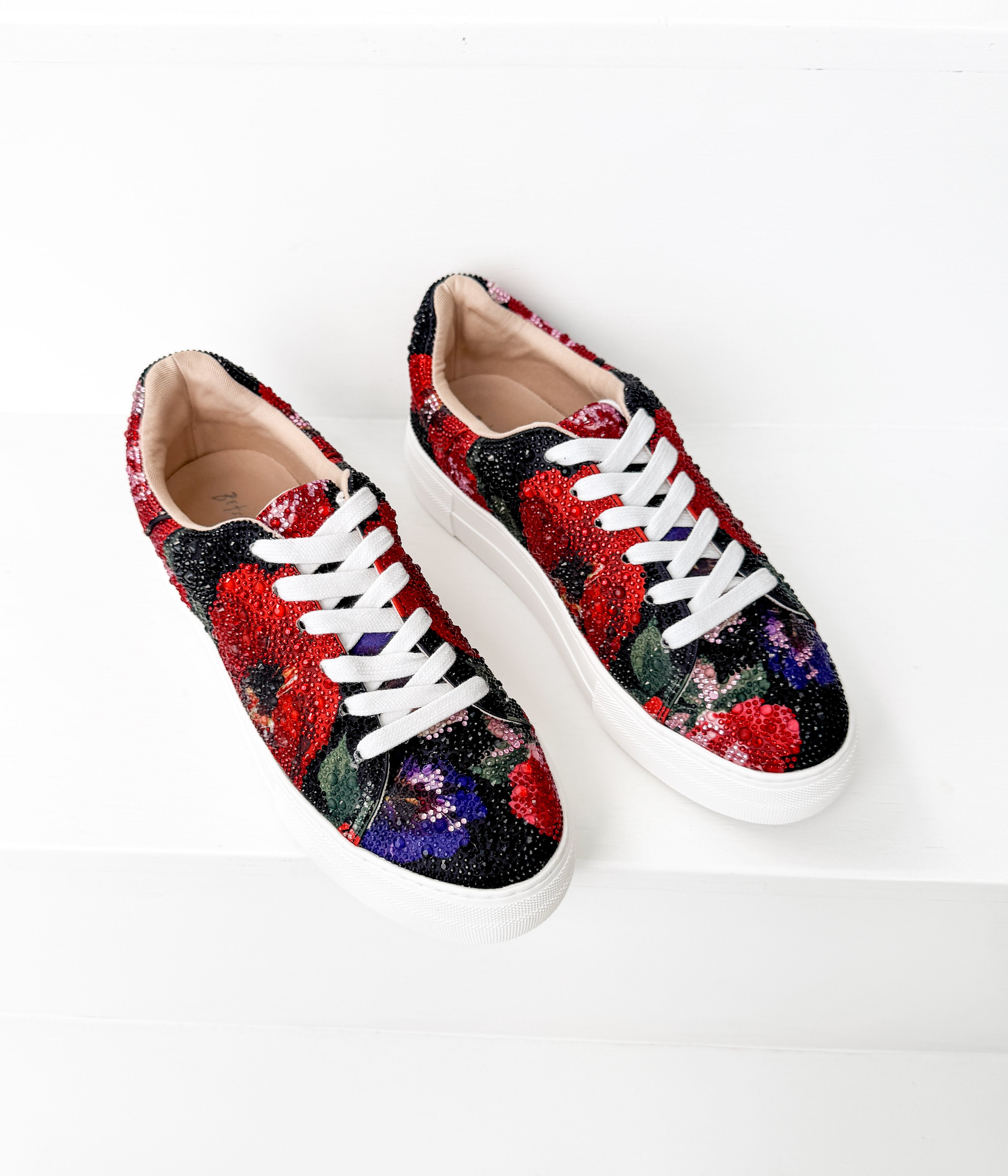 Sidny Rhinestone Sneakers in Black Floral