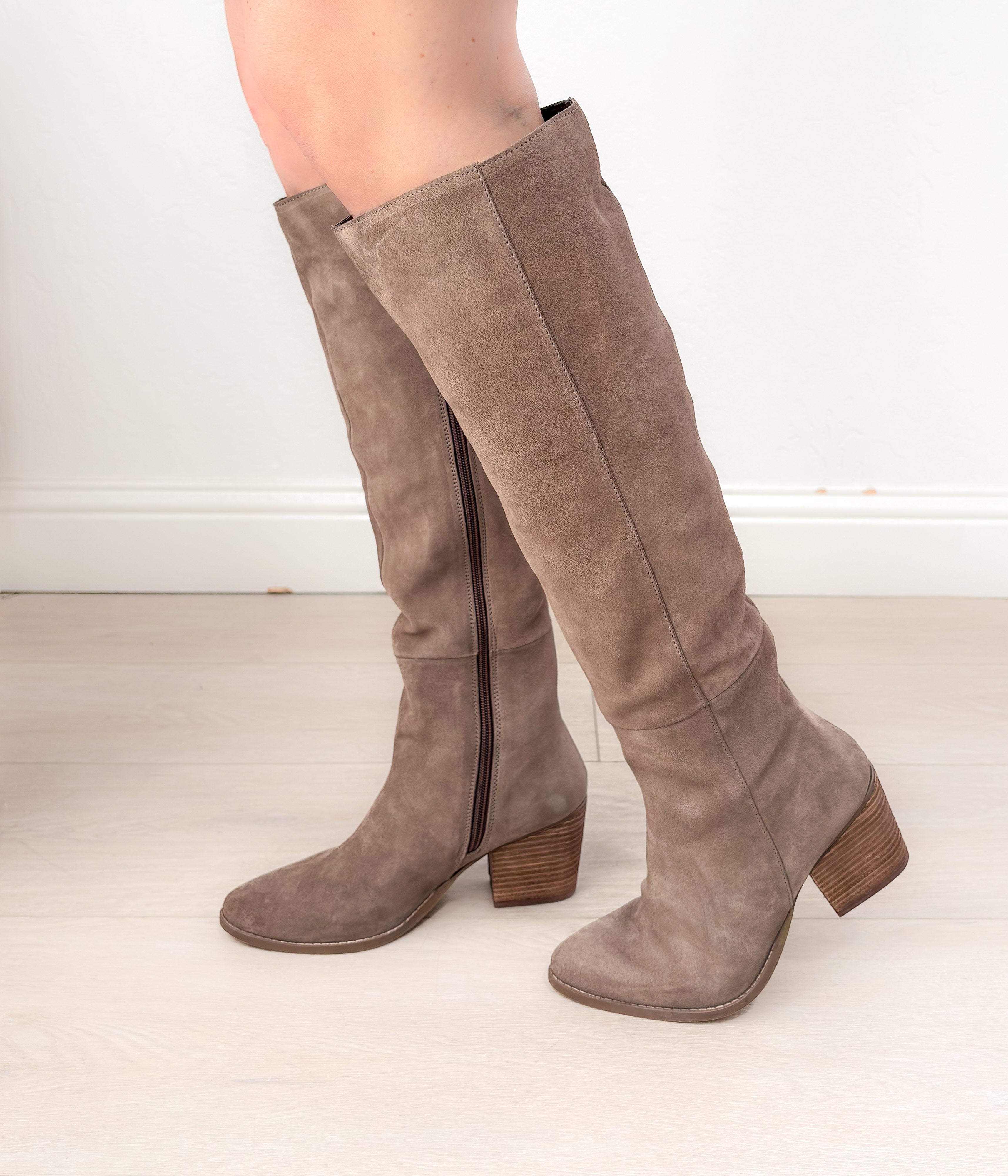 Tarian Tall Suede Boot in Taupe - Rural Haze