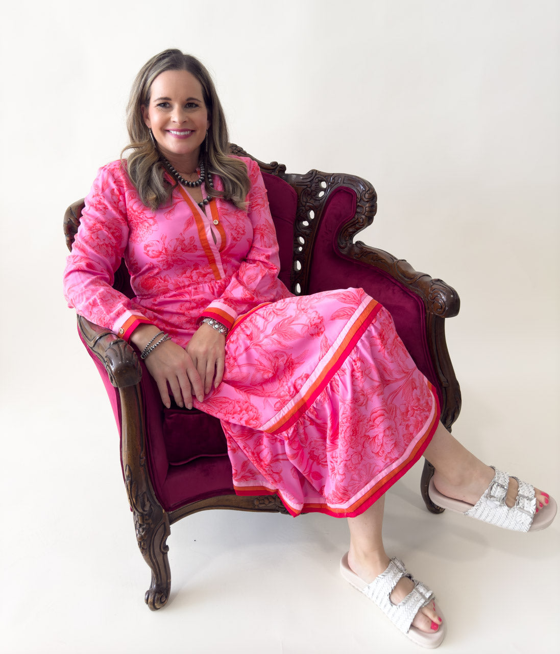 Red and Pink Floral Midi Dress - Rural Haze