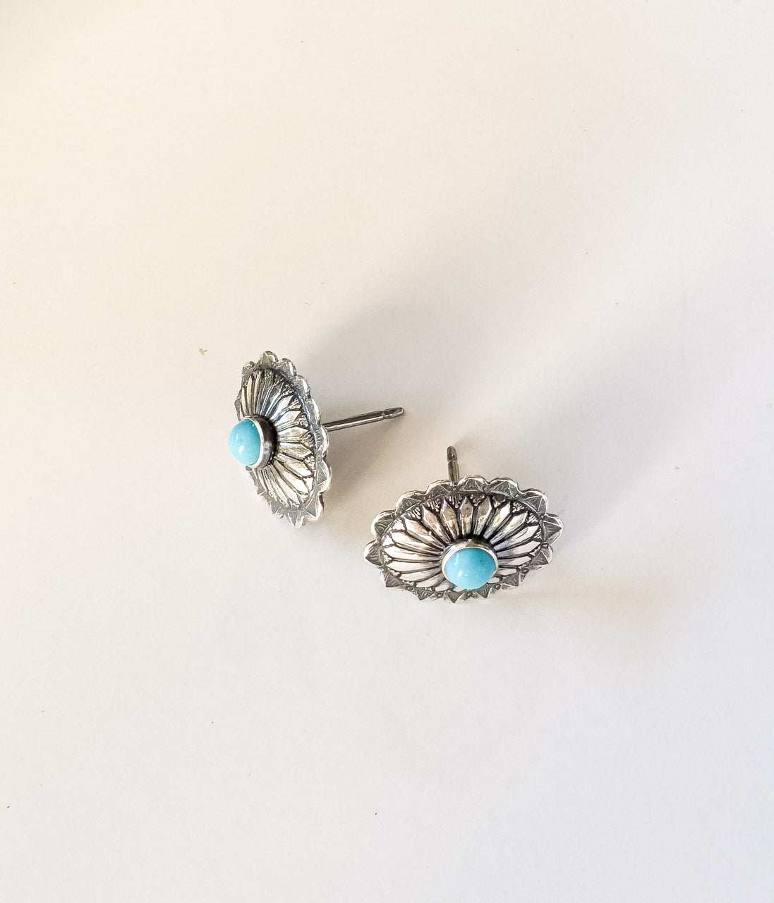 Oval Kingman Concho Authentic Turquoise Earrings - Rural Haze