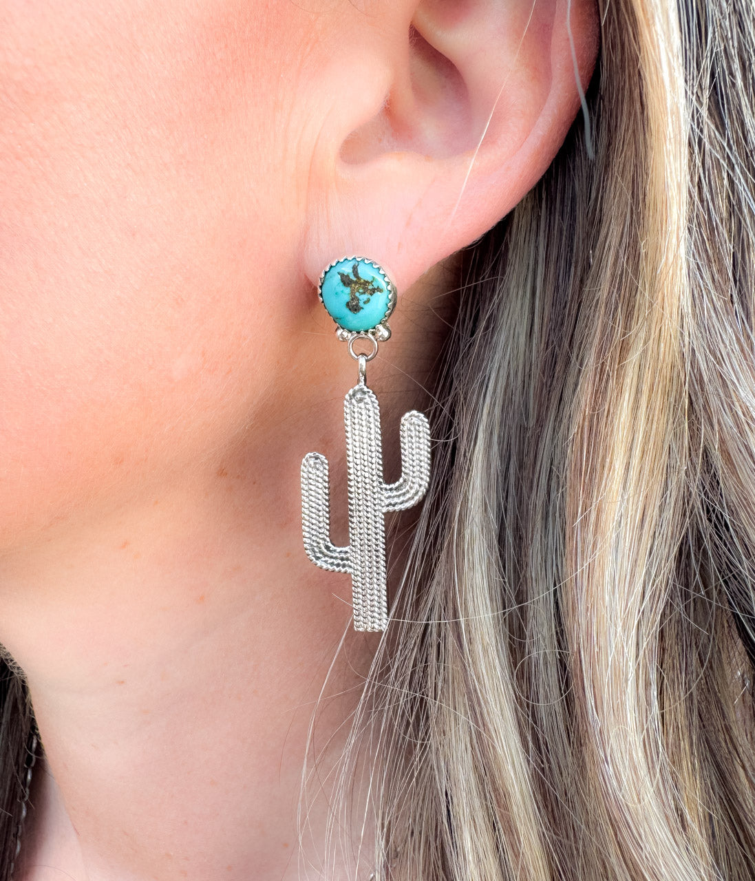 Anne Spencer Kingman Turquoise Cactus Earrings - Rural Haze