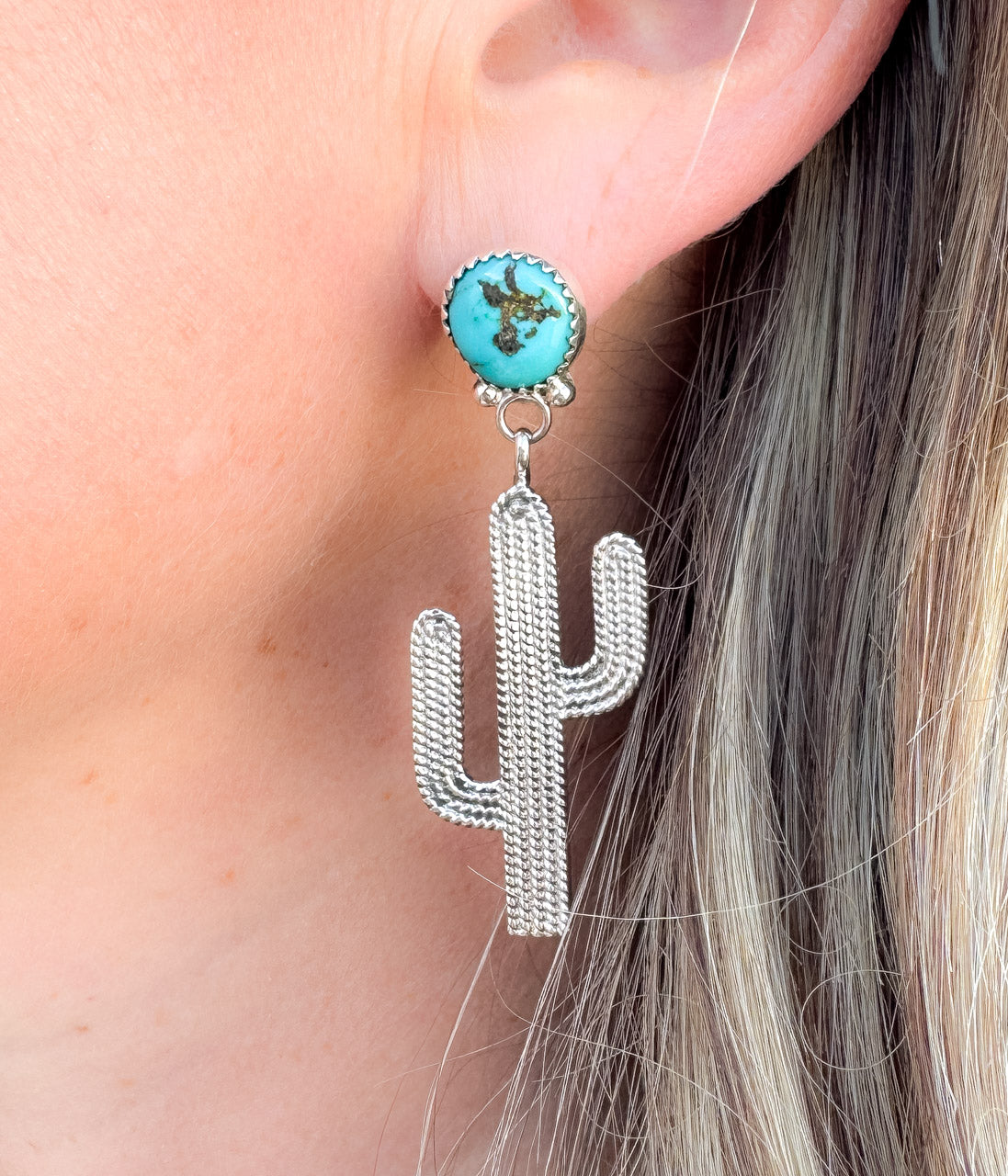 Anne Spencer Kingman Turquoise Cactus Earrings - Rural Haze