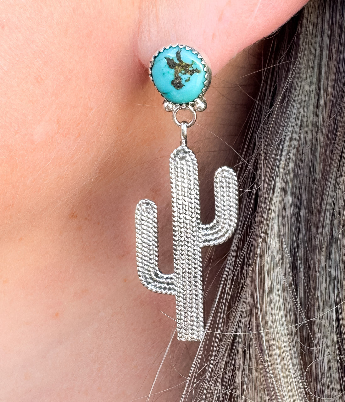 Anne Spencer Kingman Turquoise Cactus Earrings - Rural Haze