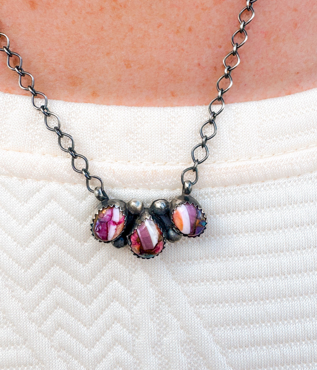 Tia Long Three Stone Pink Dahlia Necklace - Rural Haze