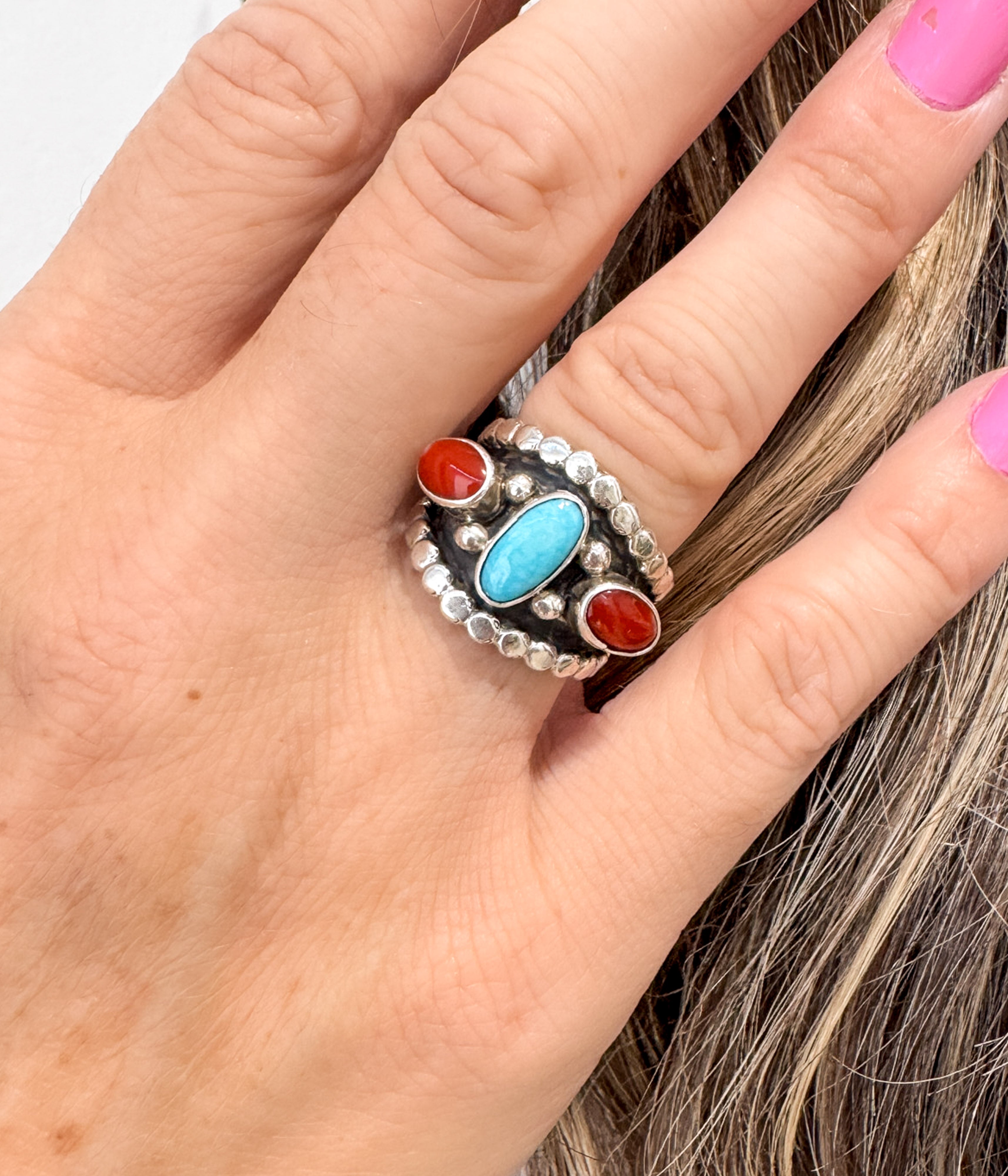 Coral and Turquoise Ring - Rural Haze