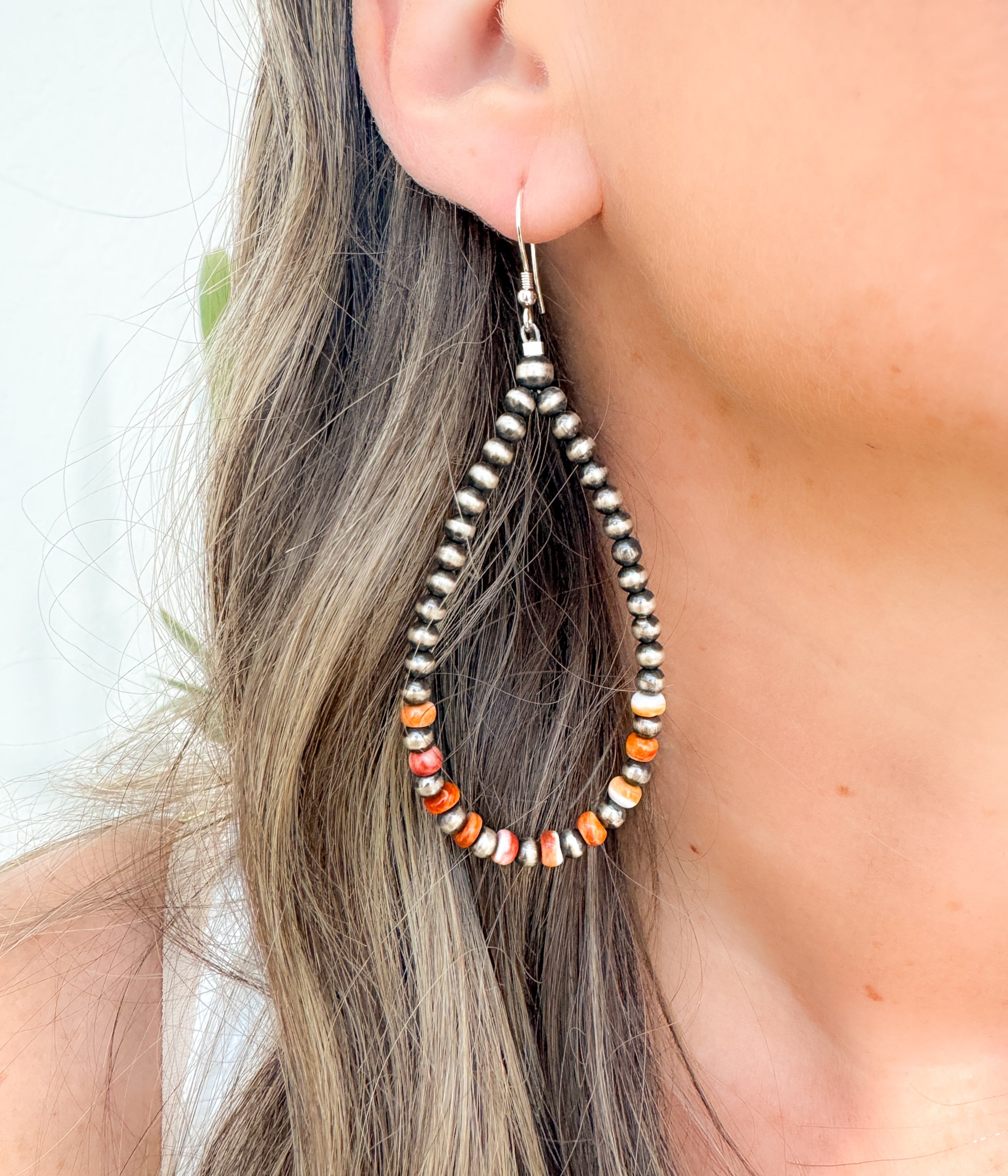 Navajo Pearl and Spiny Oyster Teardrop Earrings