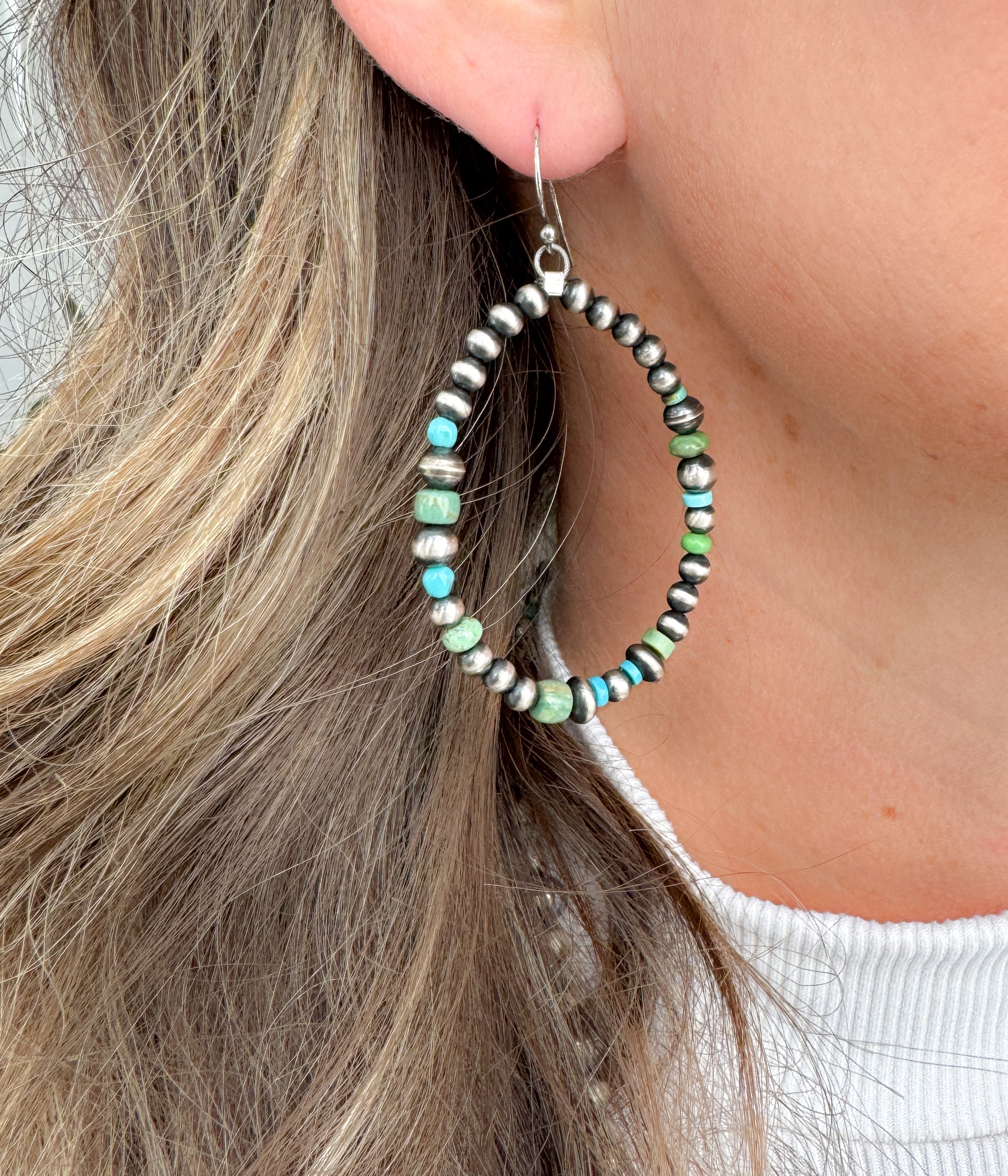 Mesa Silver and Turquoise Hoop Earrings