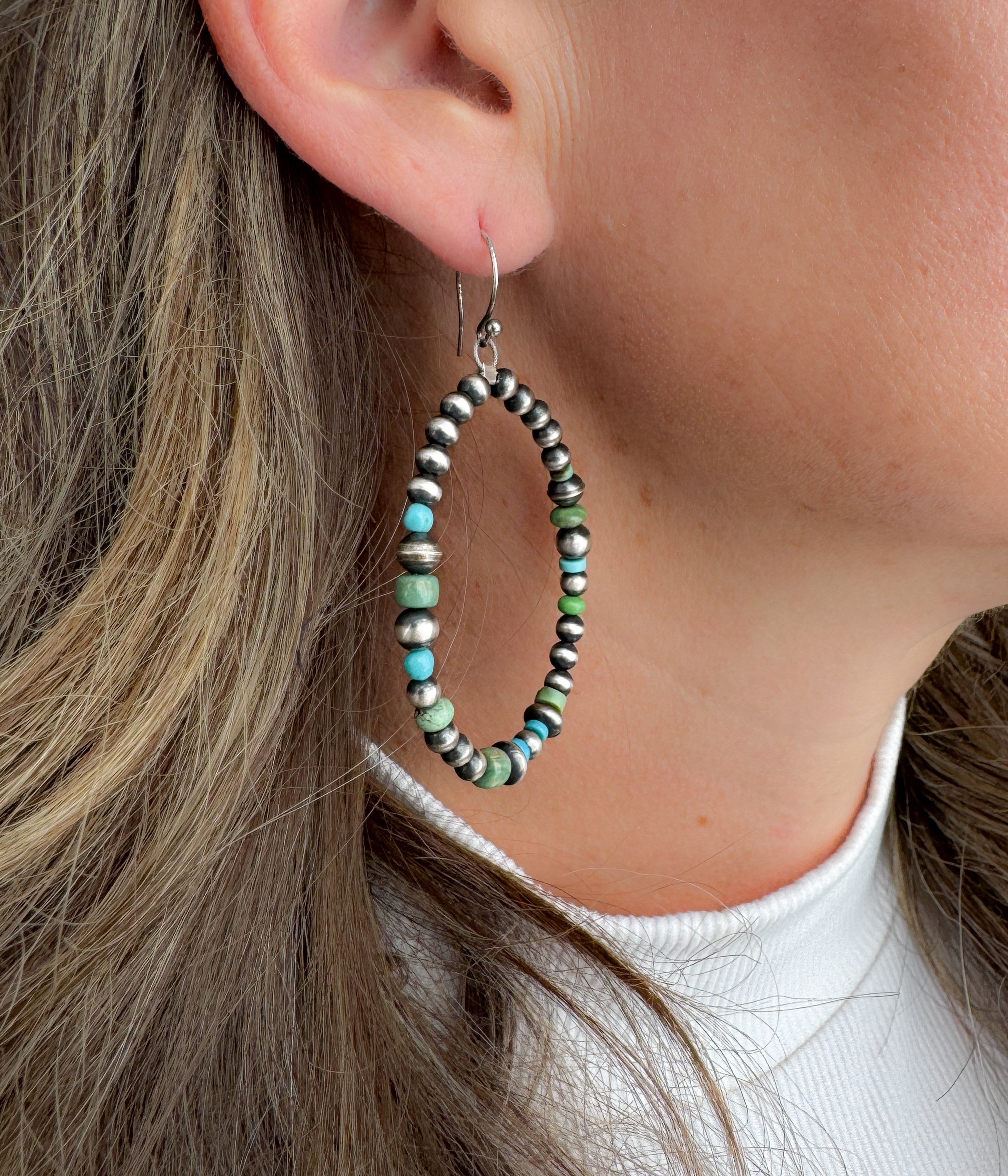 Mesa Silver and Turquoise Hoop Earrings