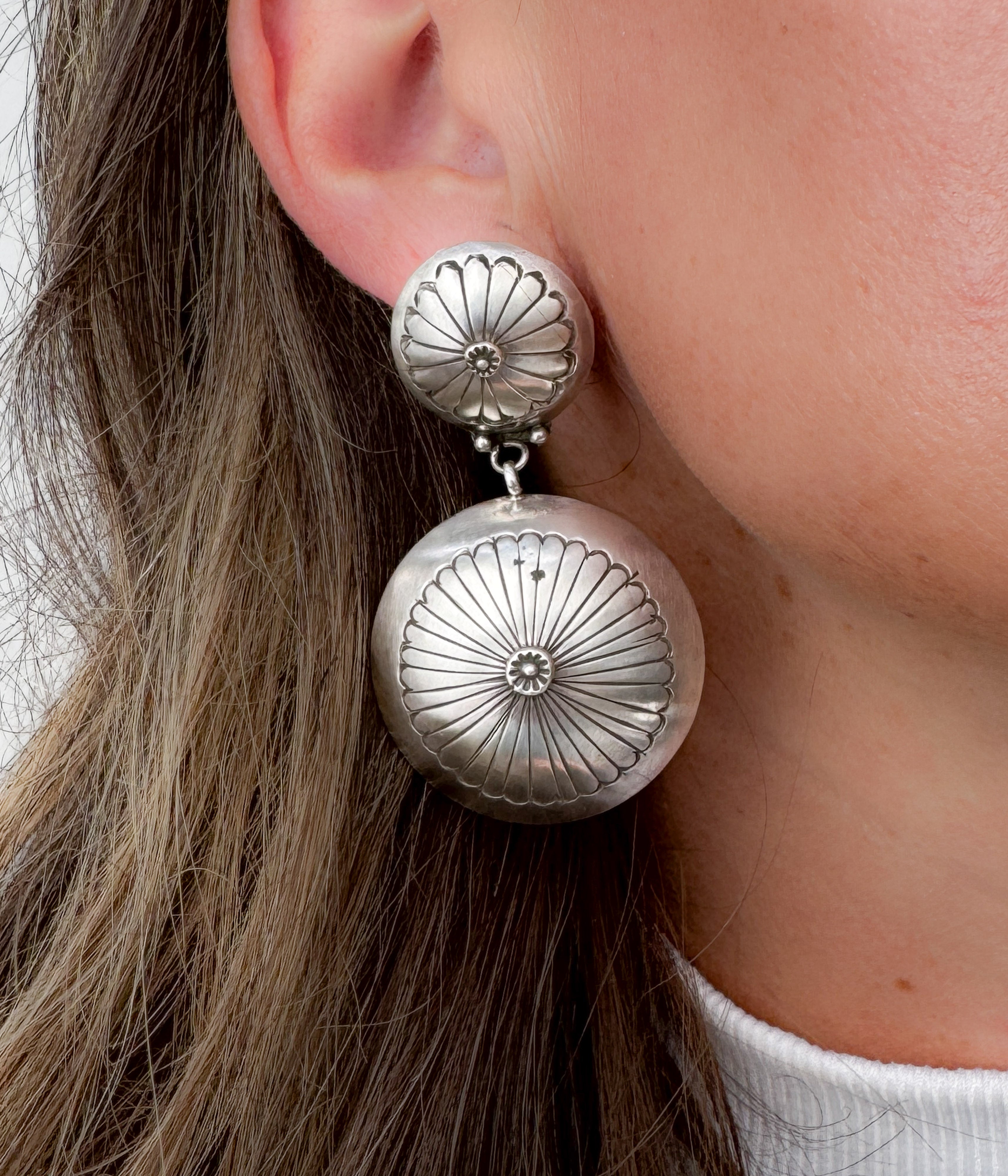 Silver Dual Concho Navajo Earrings