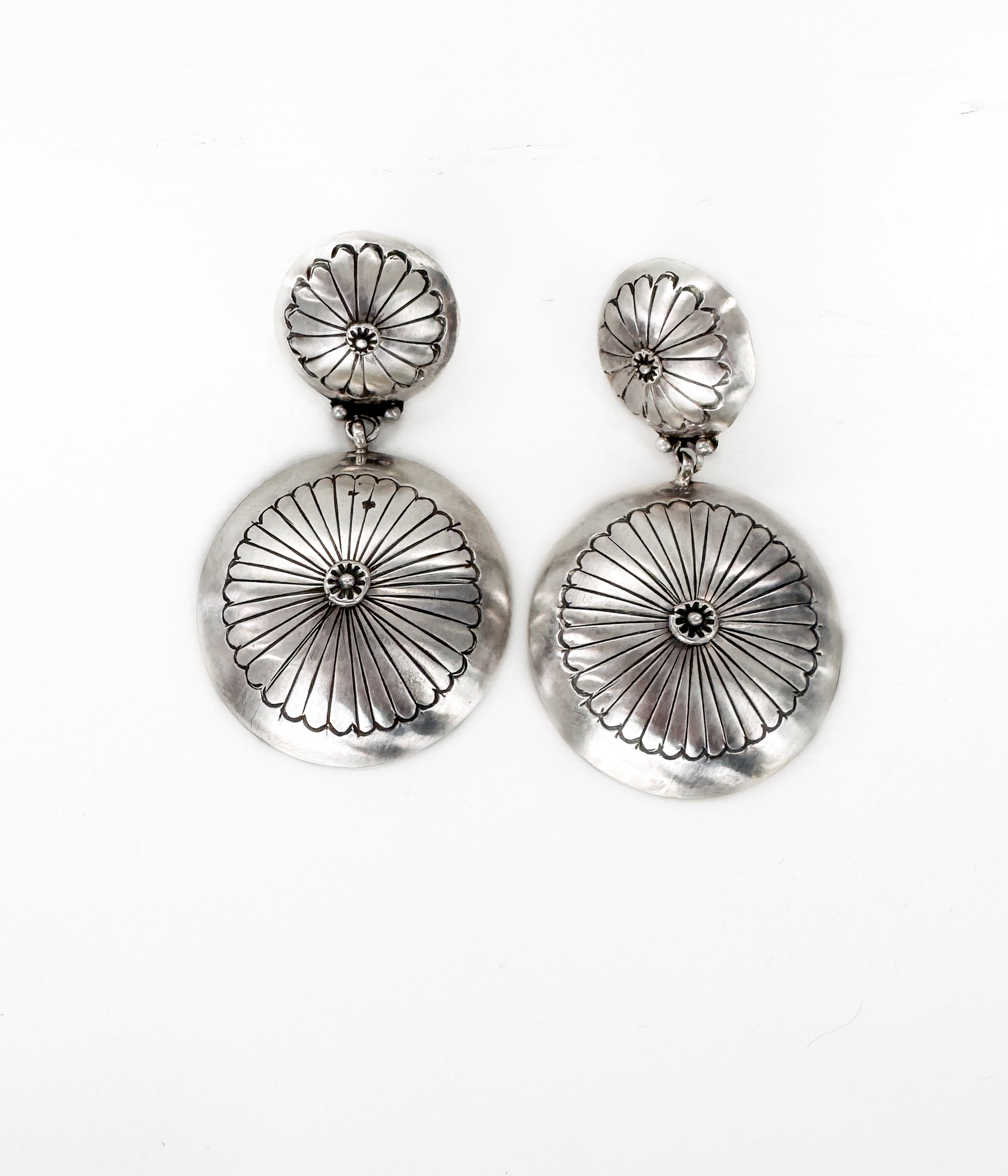 Silver Dual Concho Navajo Earrings