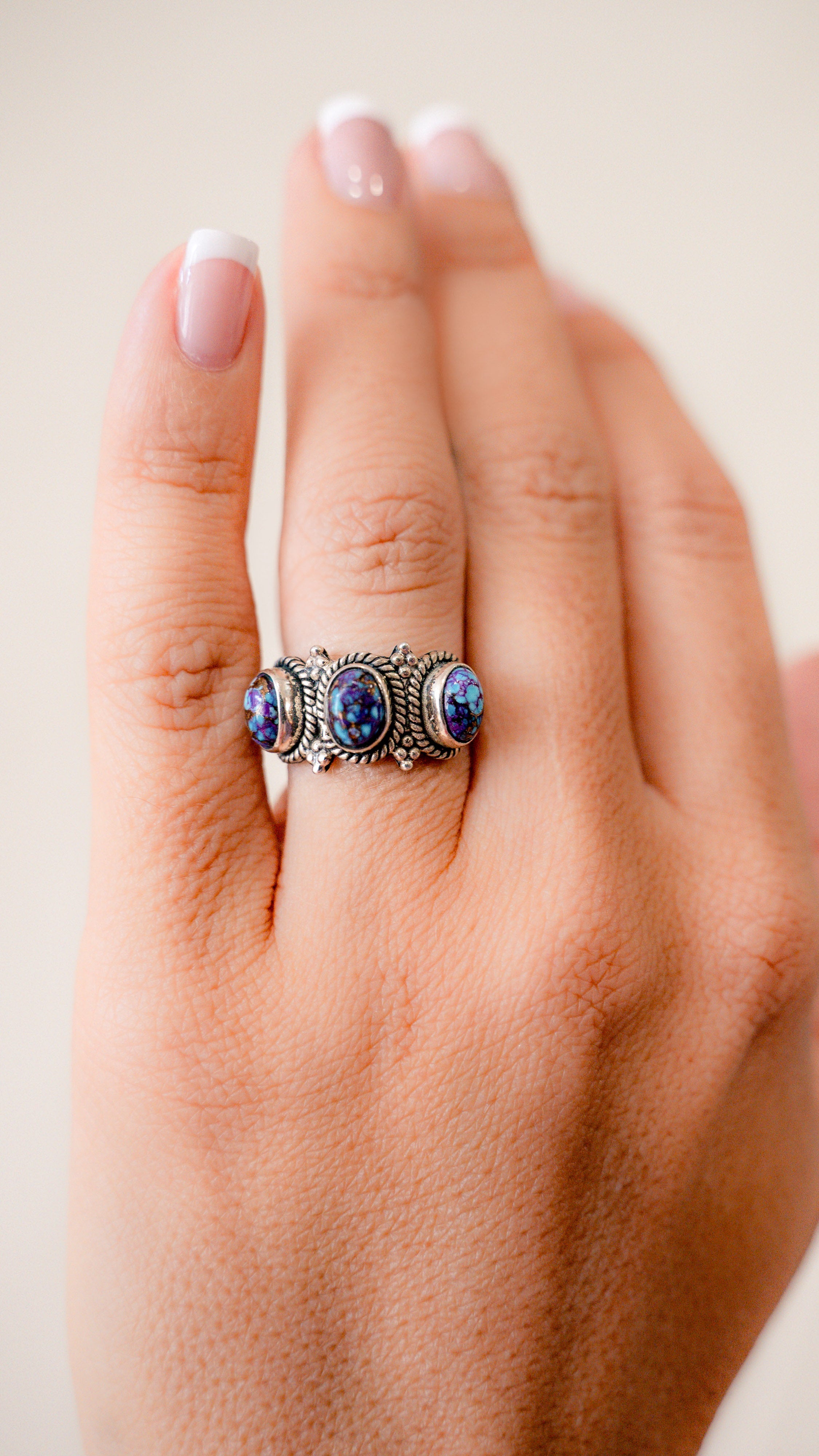 Purple Mojave Three Stone Ring