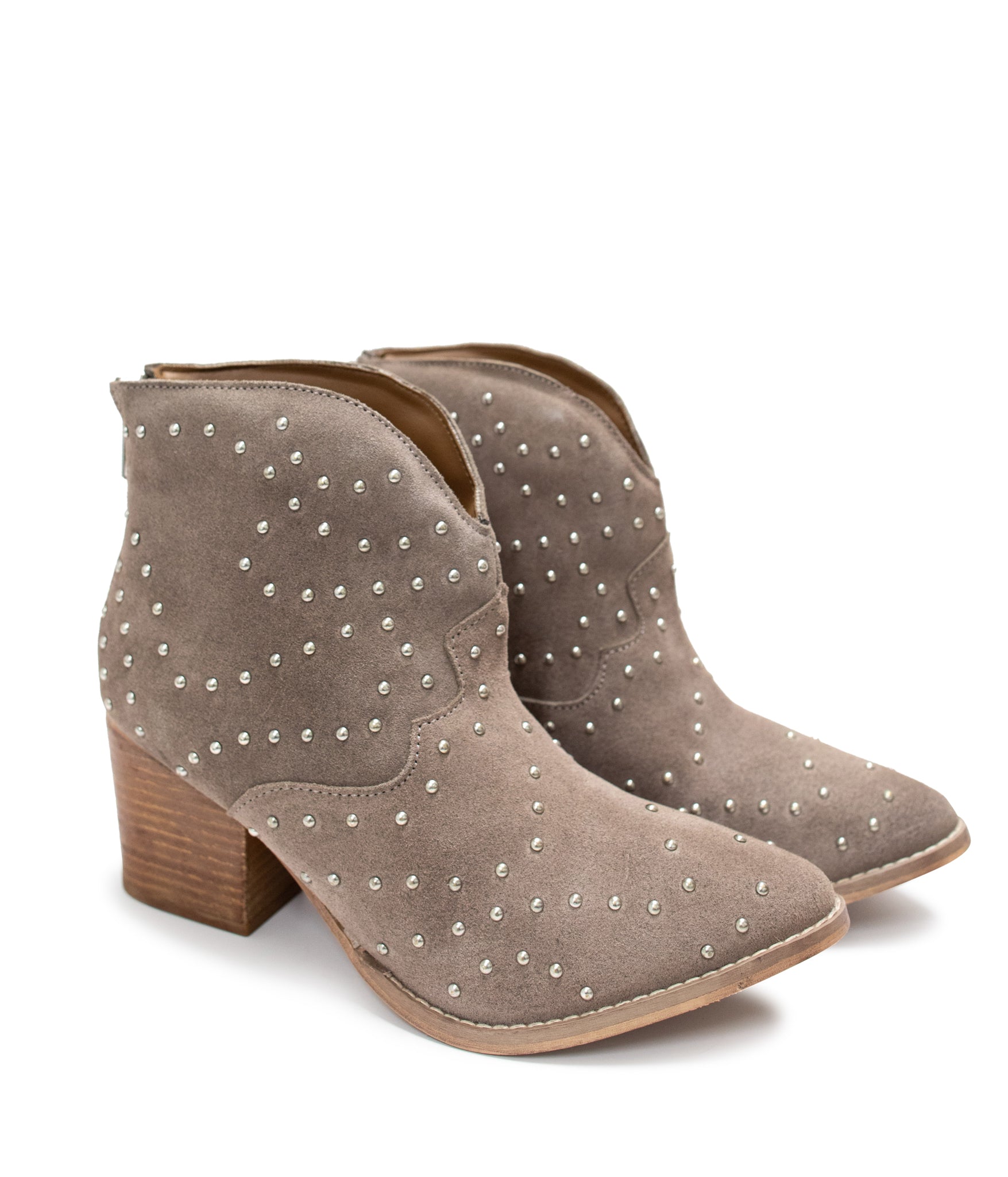Twilight Studded Heeled Ankle Boot in Taupe - Rural Haze