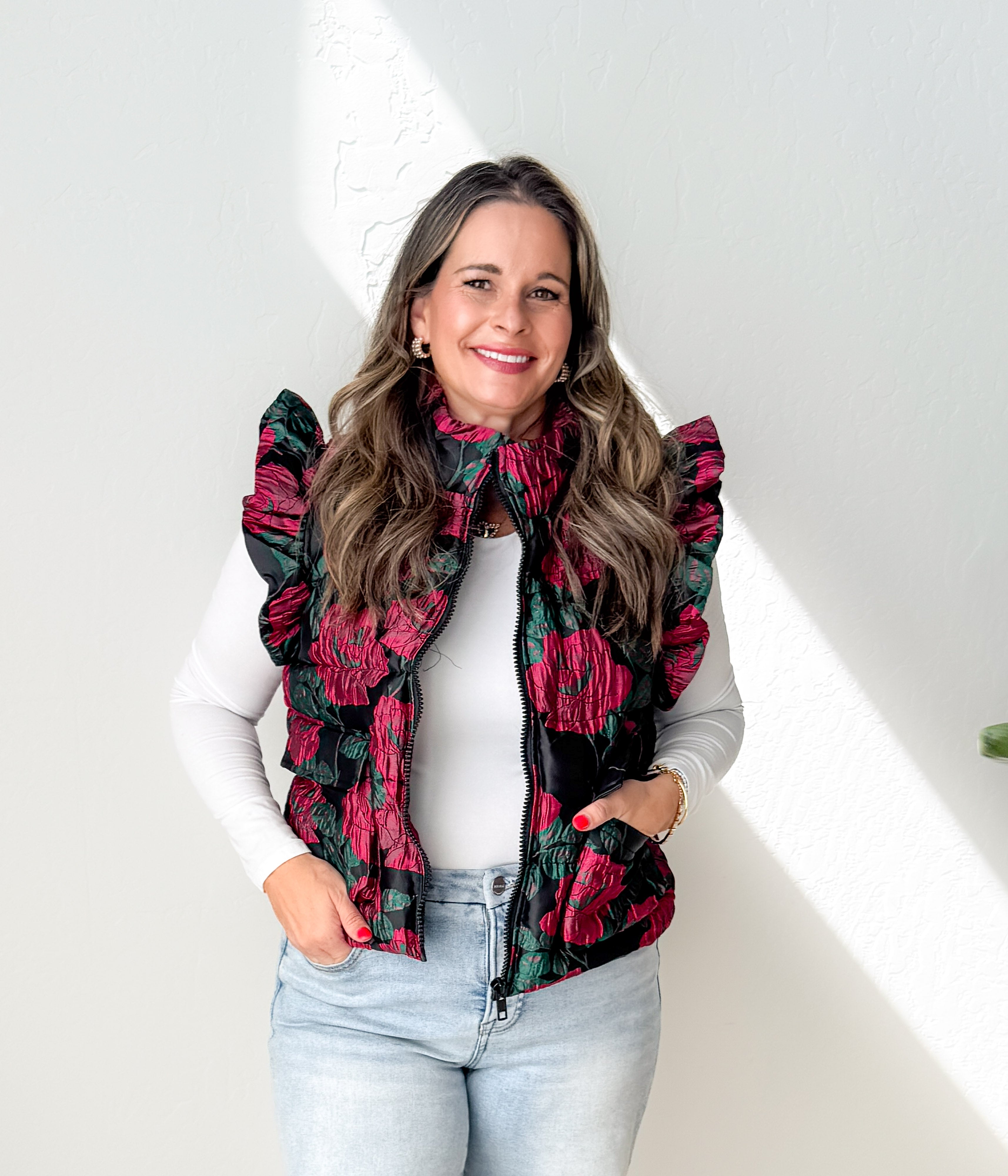 Floral Ruffle Jacquard Vest