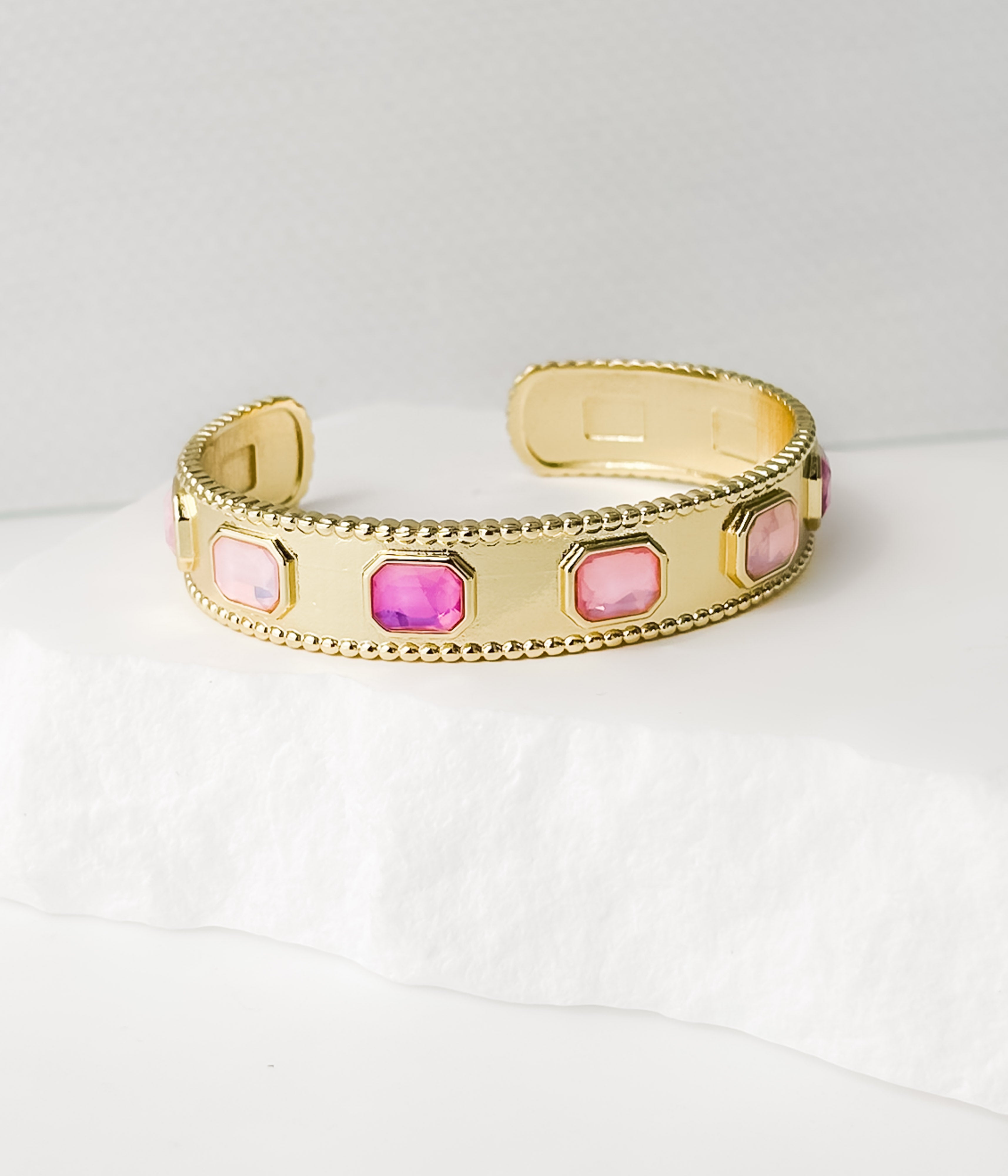 Pink Gemstone and Gold Cuff