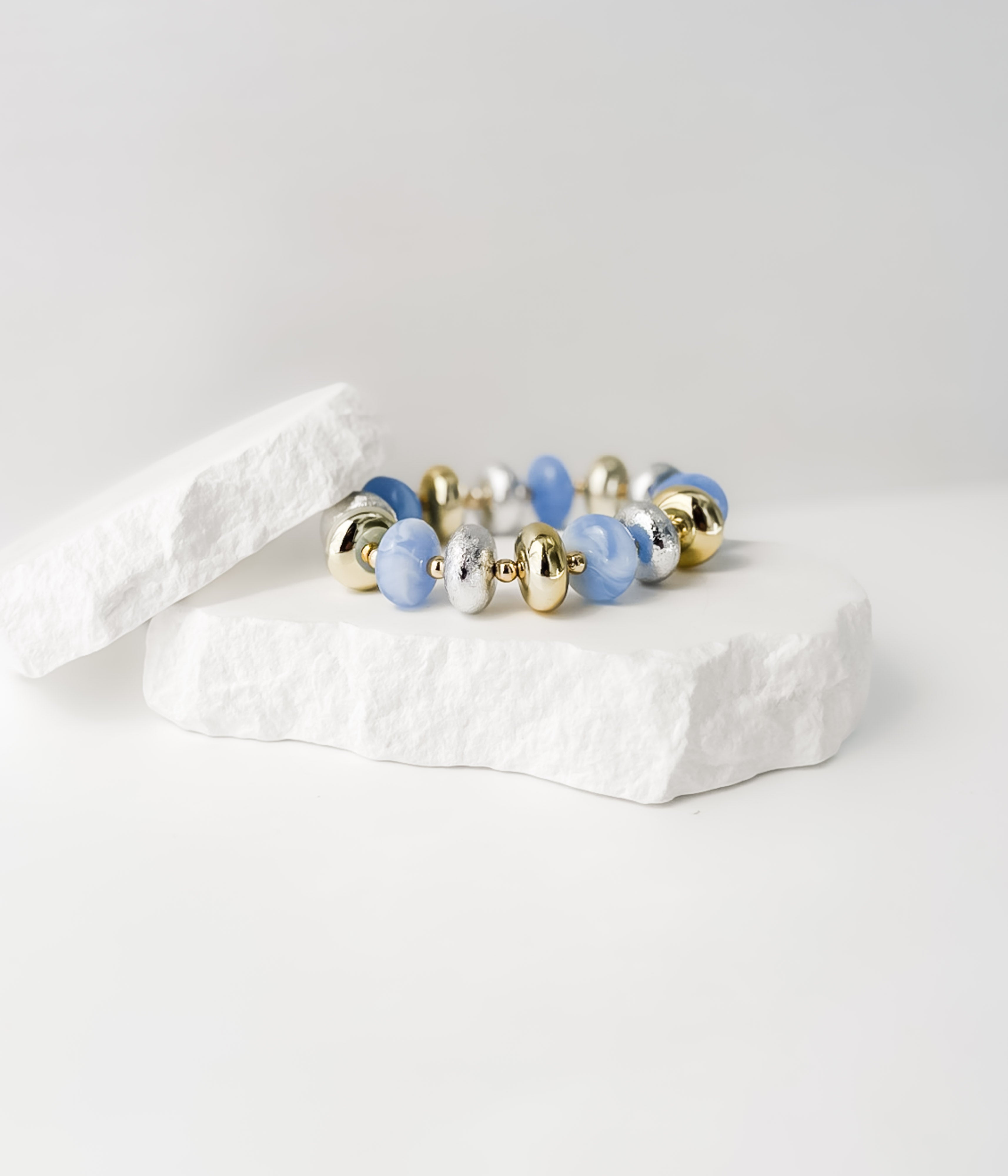 Blue and Gold Bead Bracelet