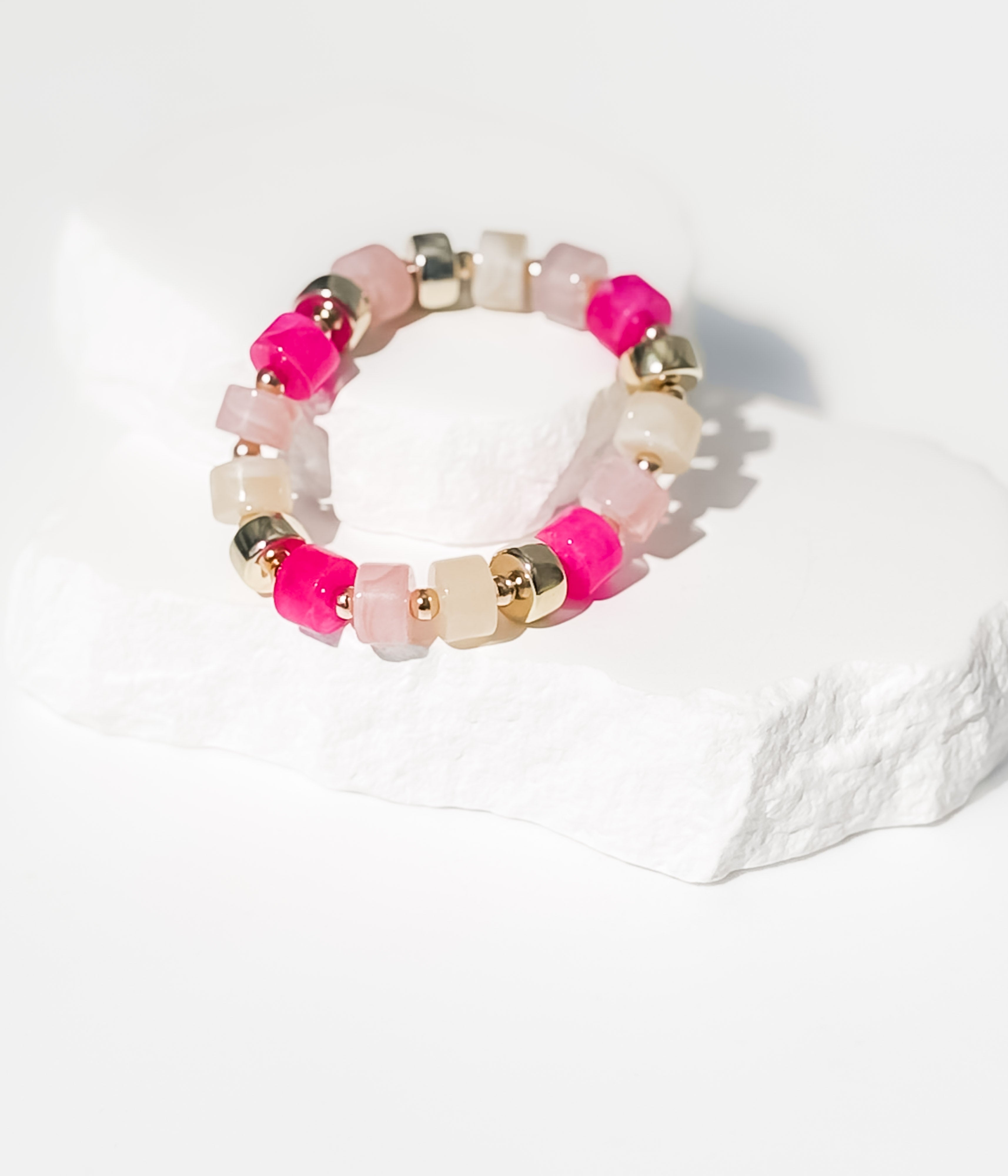 Pink & Neutral Beaded Stretch Bracelet