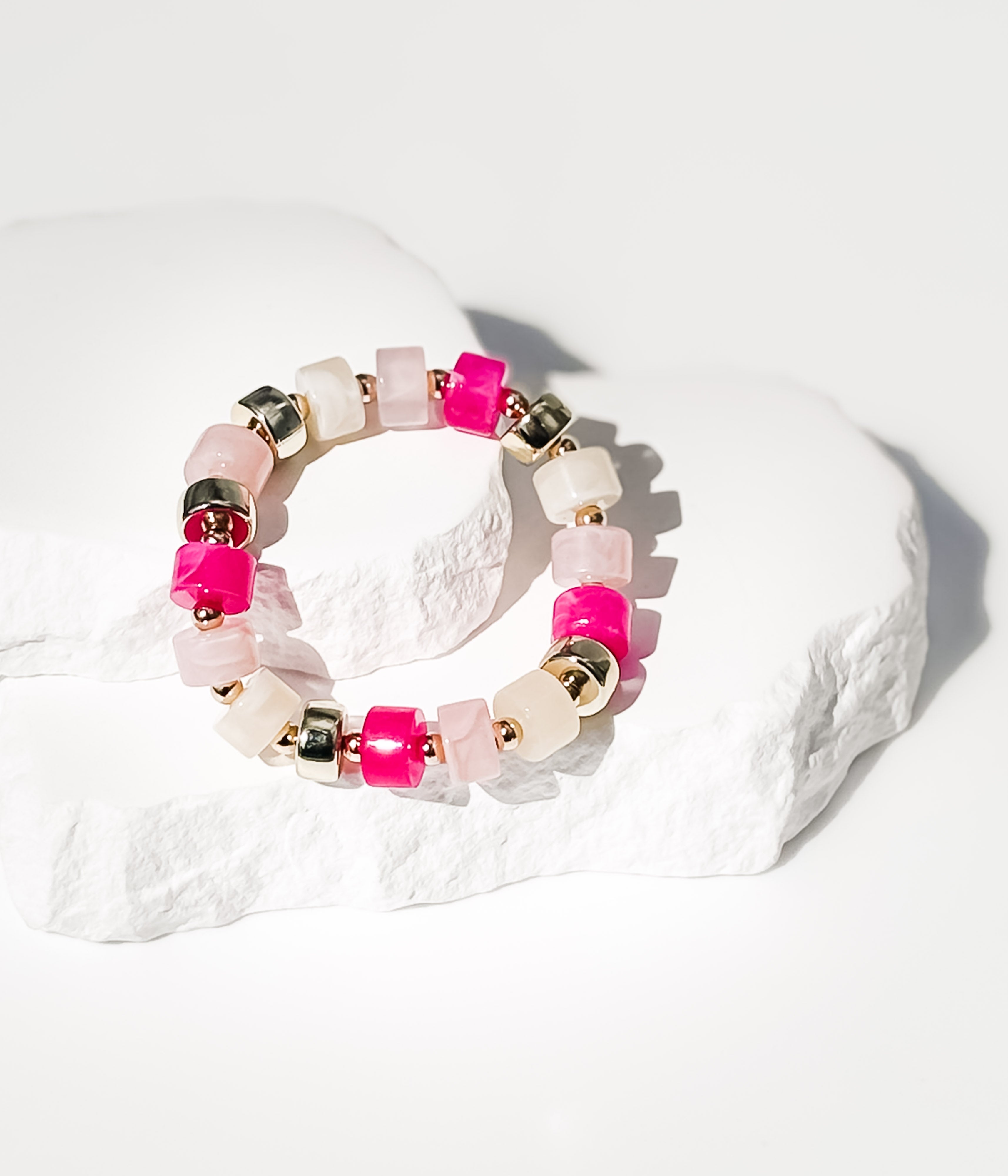 Pink & Neutral Beaded Stretch Bracelet