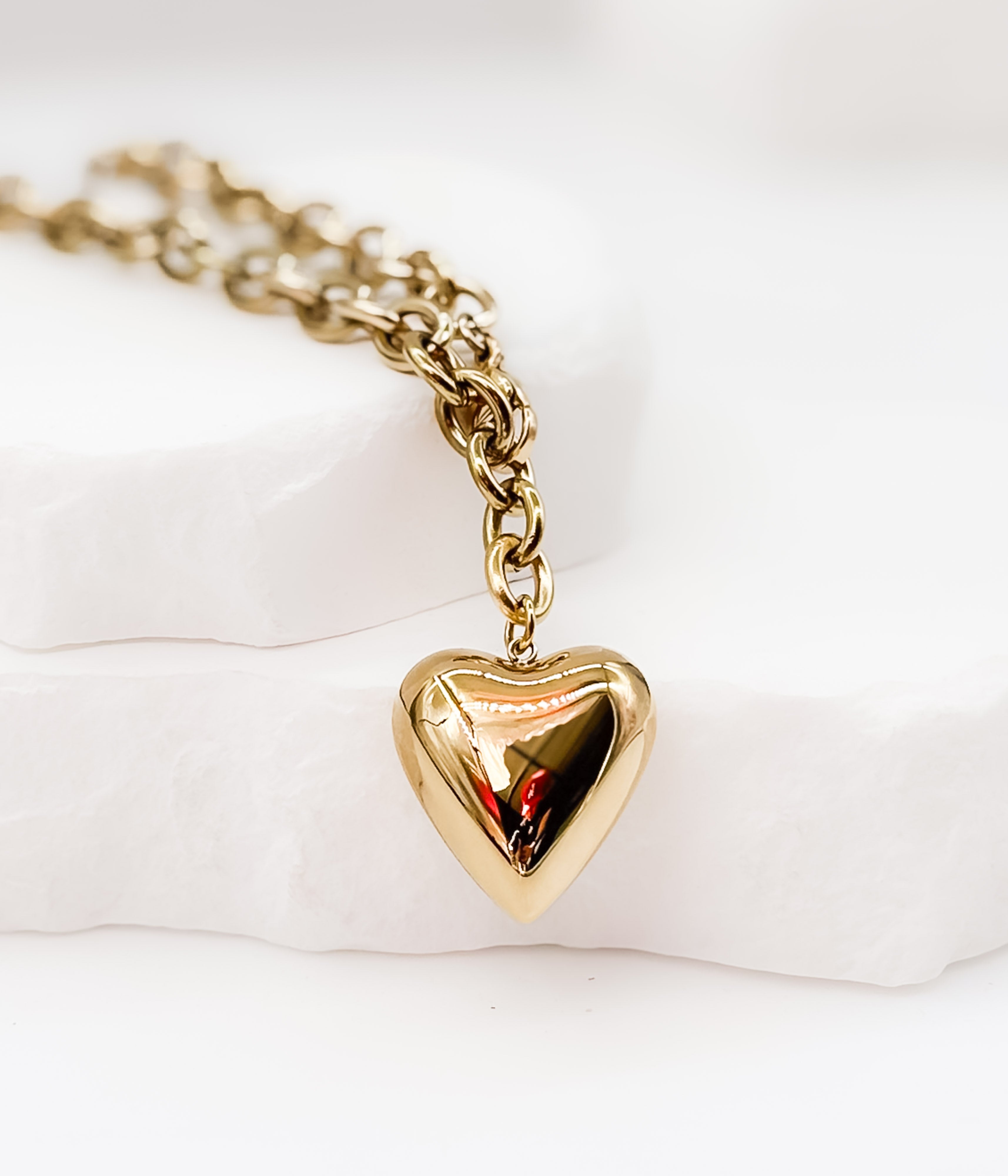 Gold Puffed Heart Necklace - Rural Haze