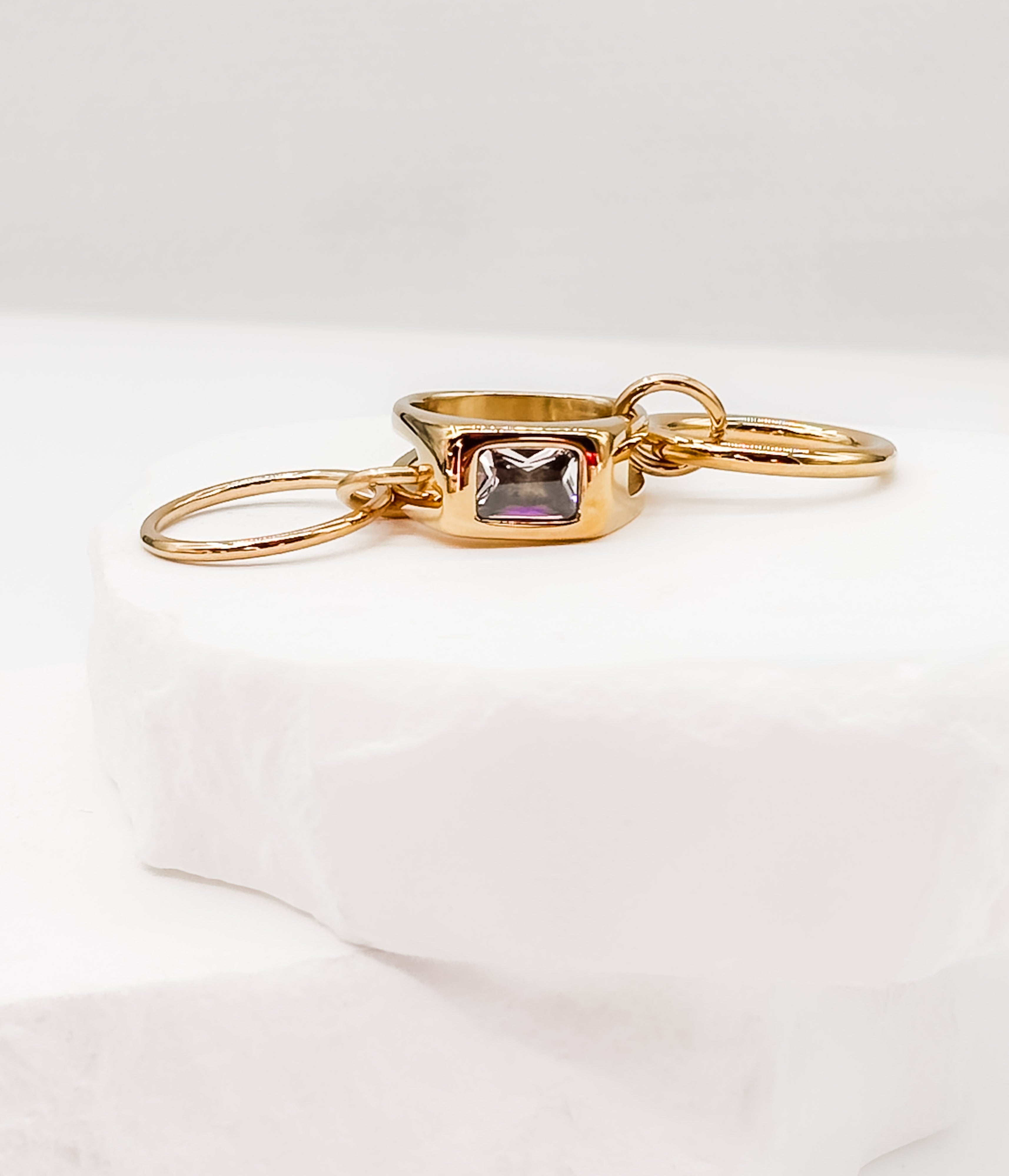 Gold Statement Ring with Rectangular Crystal - Rural Haze