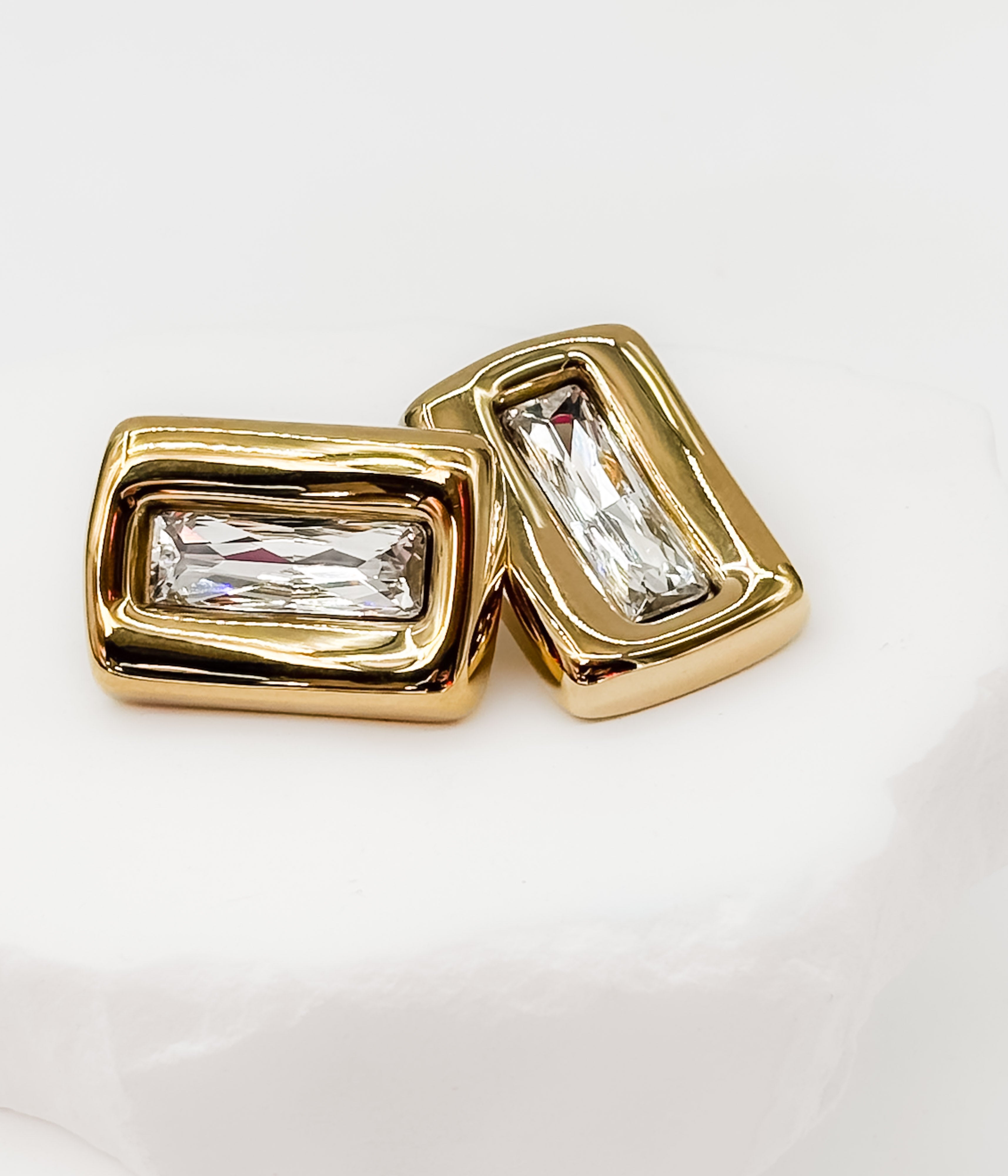 Gold Rectangular Crystal Stud Earrings - Rural Haze