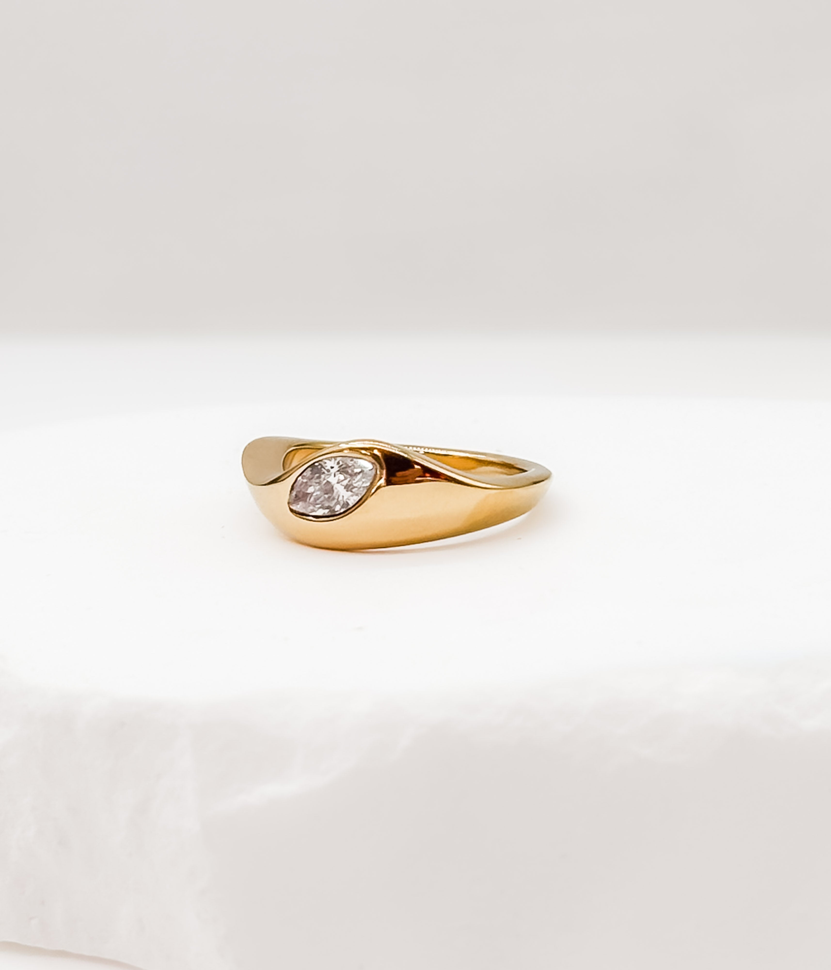 Gold Wave Statement Ring with Crystal - Rural Haze
