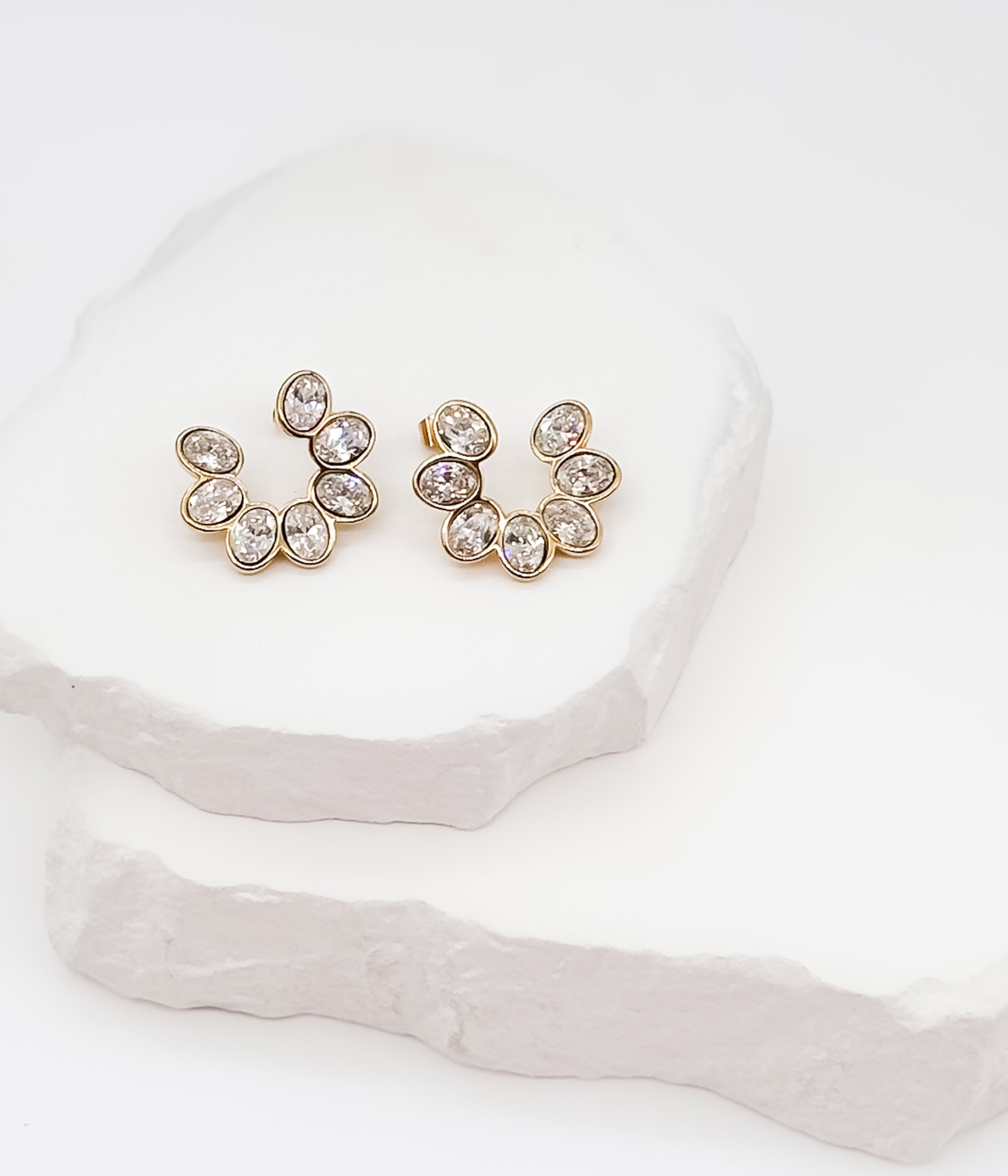 Gold Crystal Cluster Stud Earrings - Rural Haze
