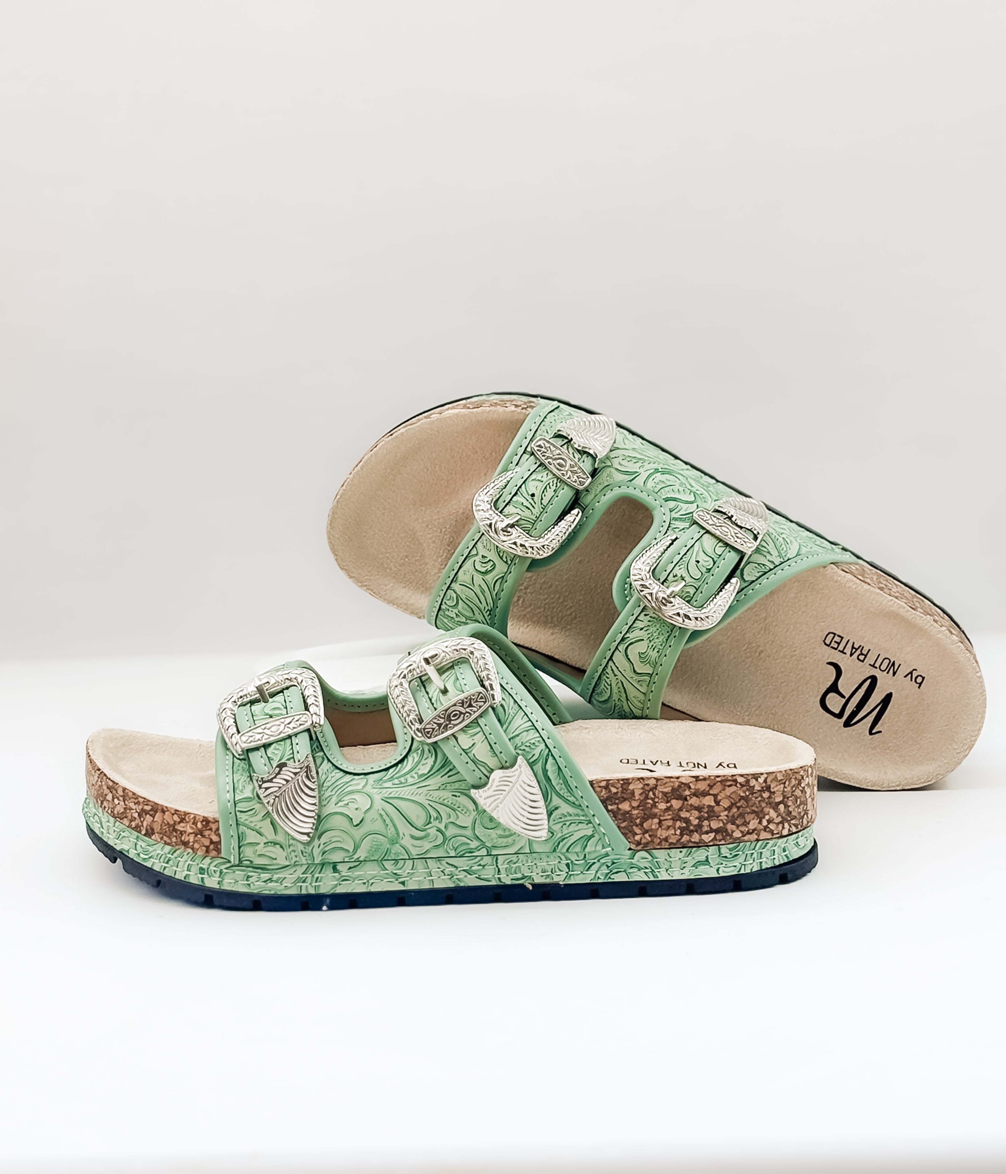 Morgana Western Sandal in Green - Rural Haze
