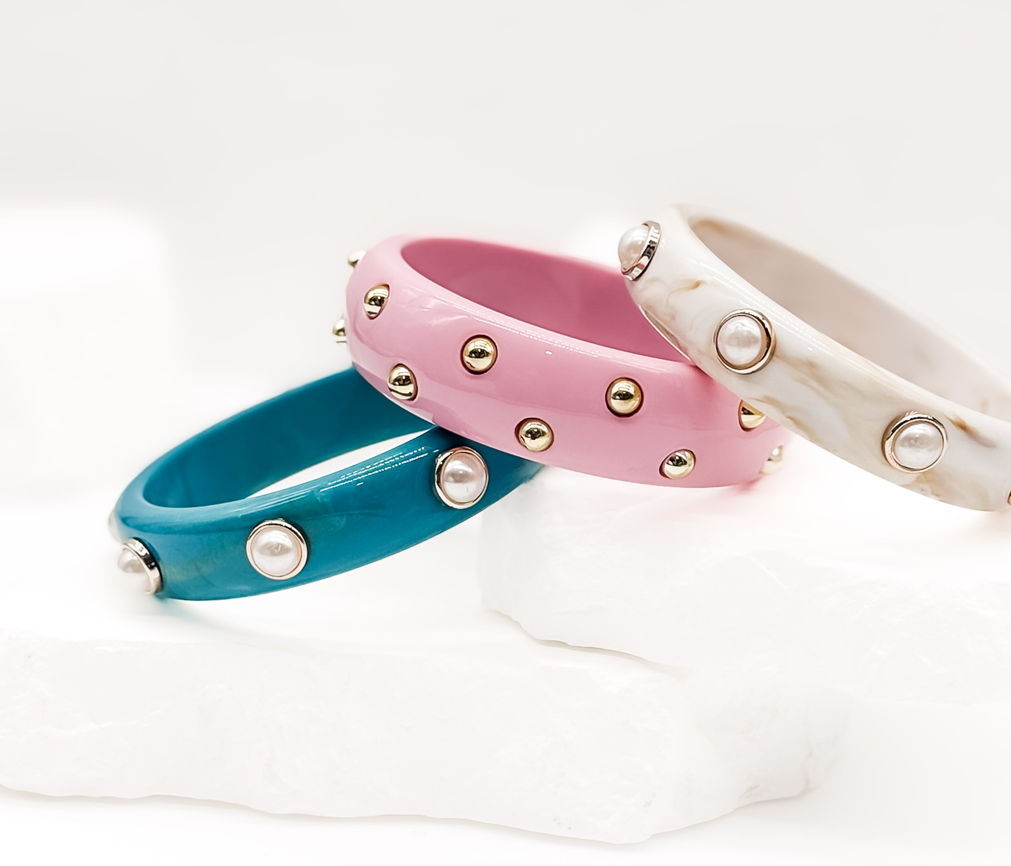 Pink Studded Resin Bangle Bracelet