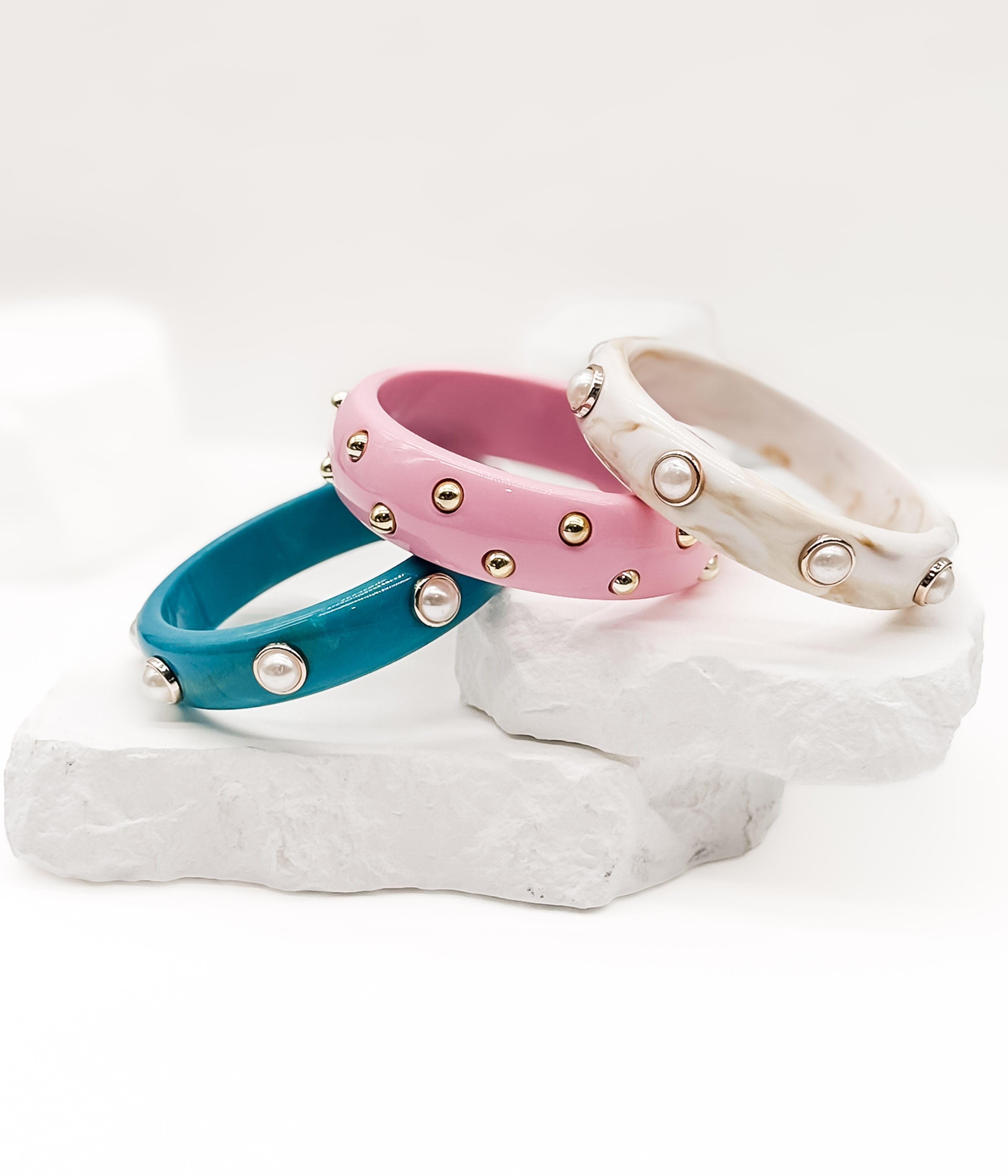 Cream Studded Resin Bangle Bracelet