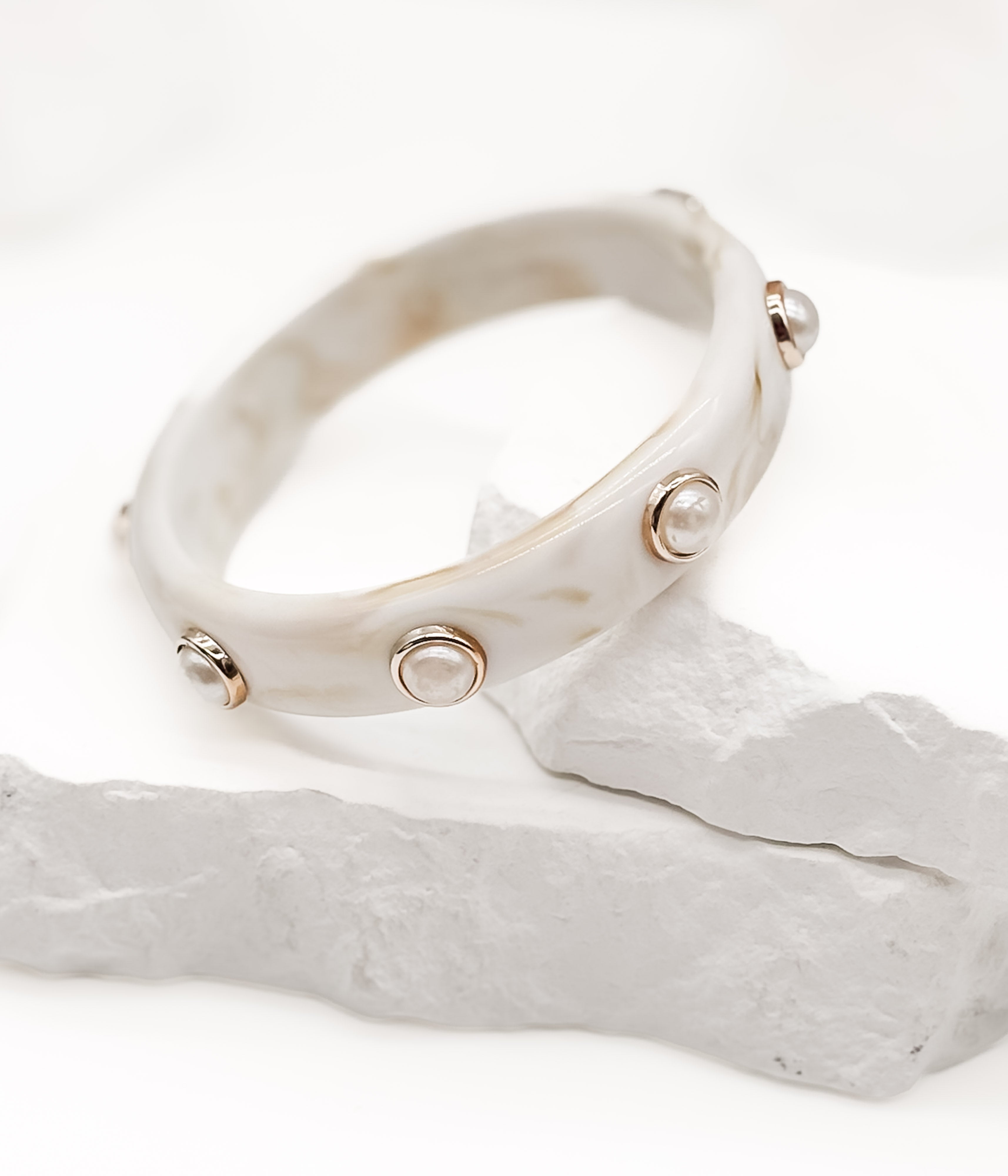 Cream Studded Resin Bangle Bracelet