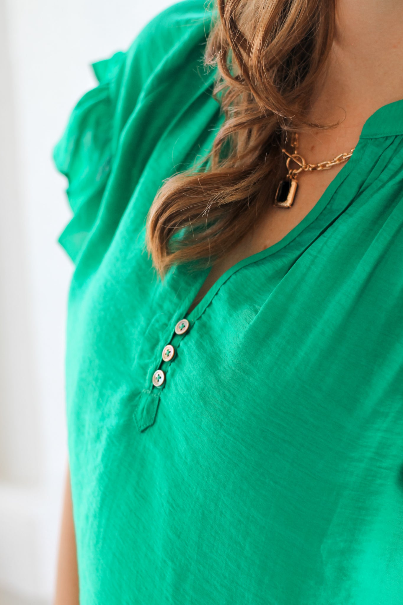 Emerald Green Ruffle Short Sleeve Top - Rural Haze