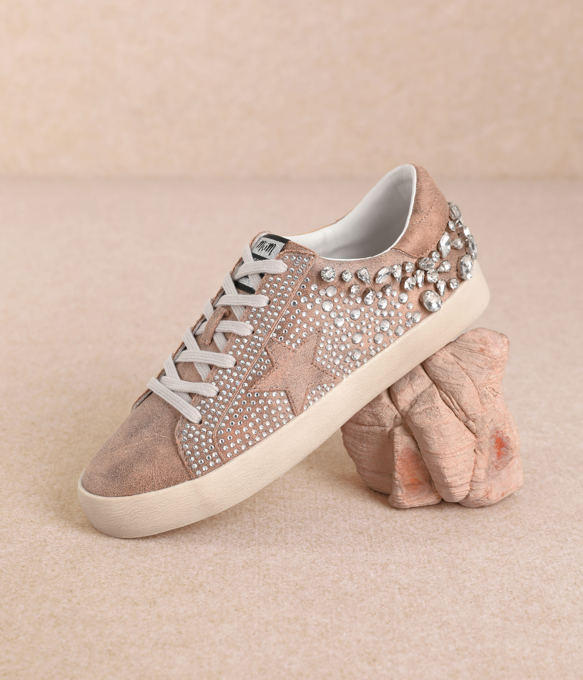 Goldie Crystal Sneakers in Tan