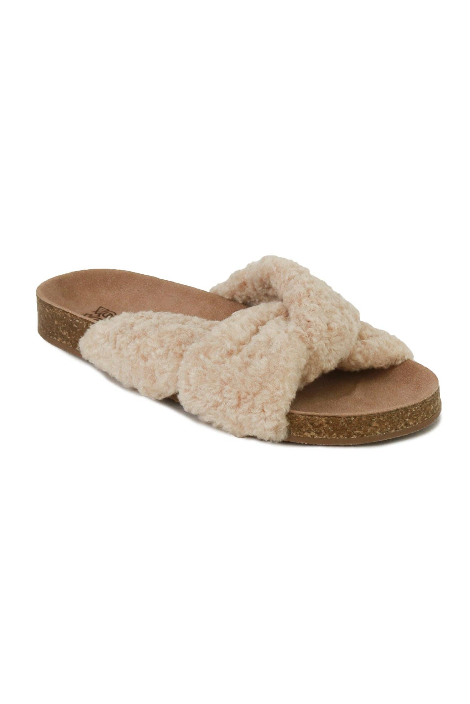Aviana-06 Faux Shearling Slide Sandals: Beige / B RUN (12 Pairs) - Rural Haze