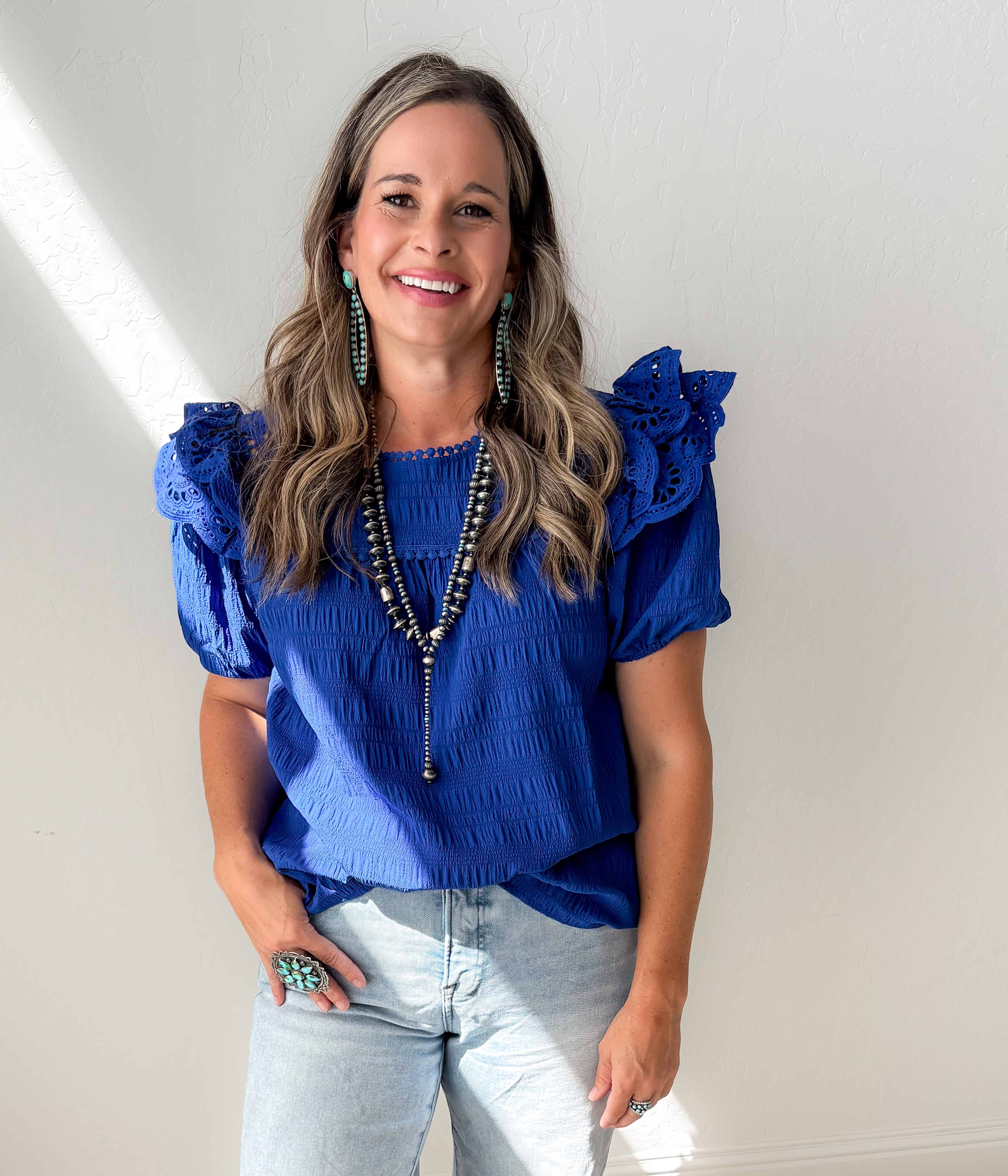 Kimber Eyelet Top in Royal Blue