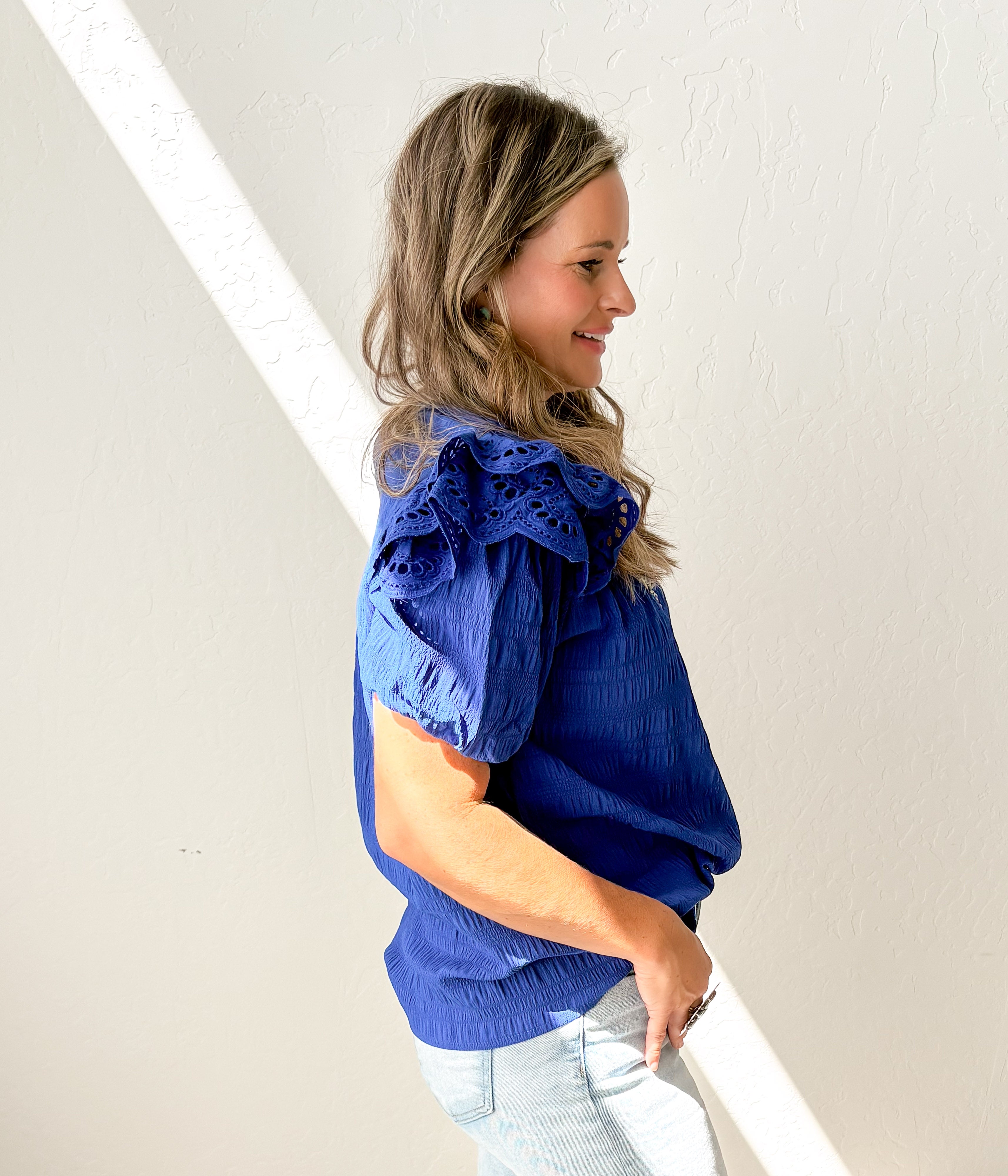 Kimber Eyelet Top in Royal Blue