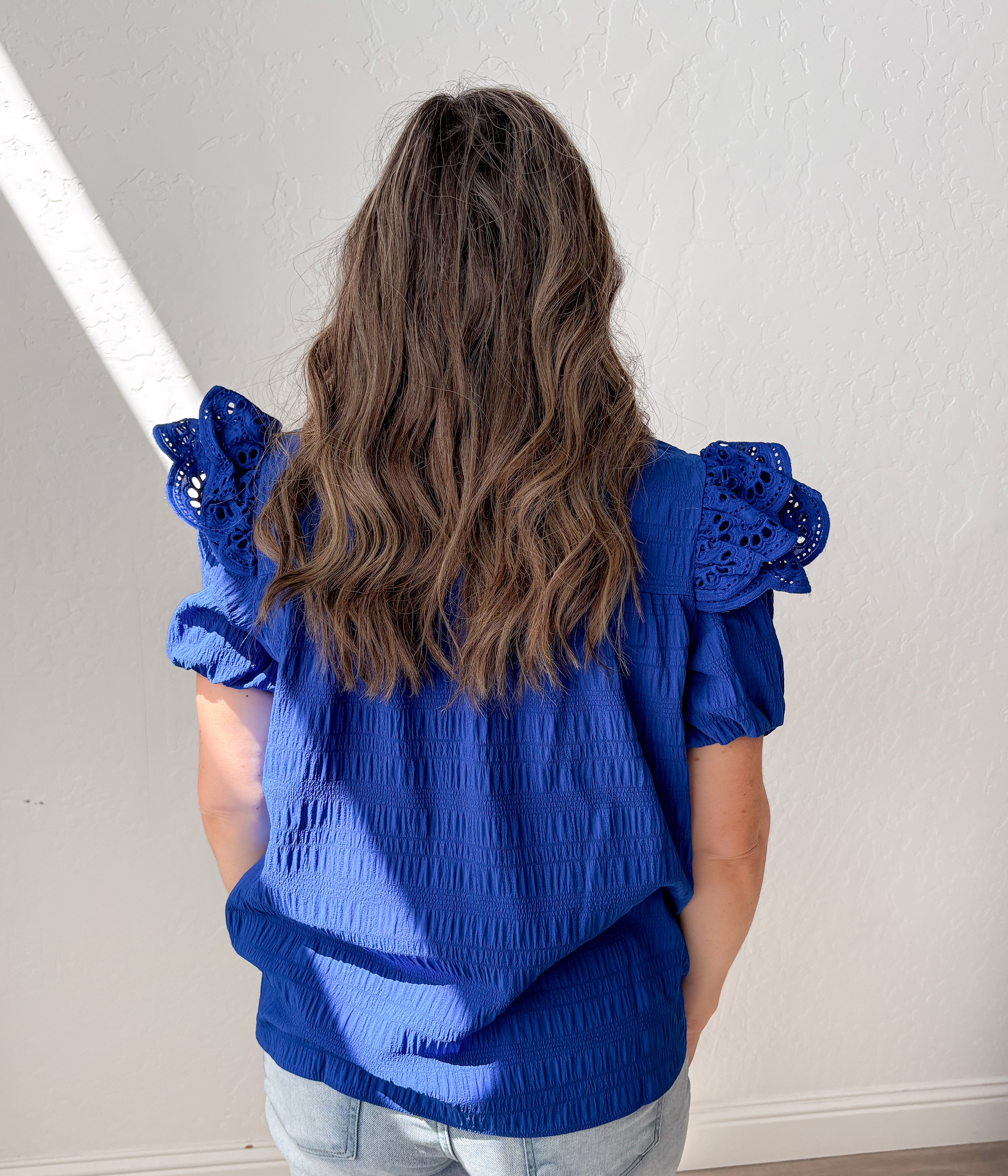 Kimber Eyelet Top in Royal Blue